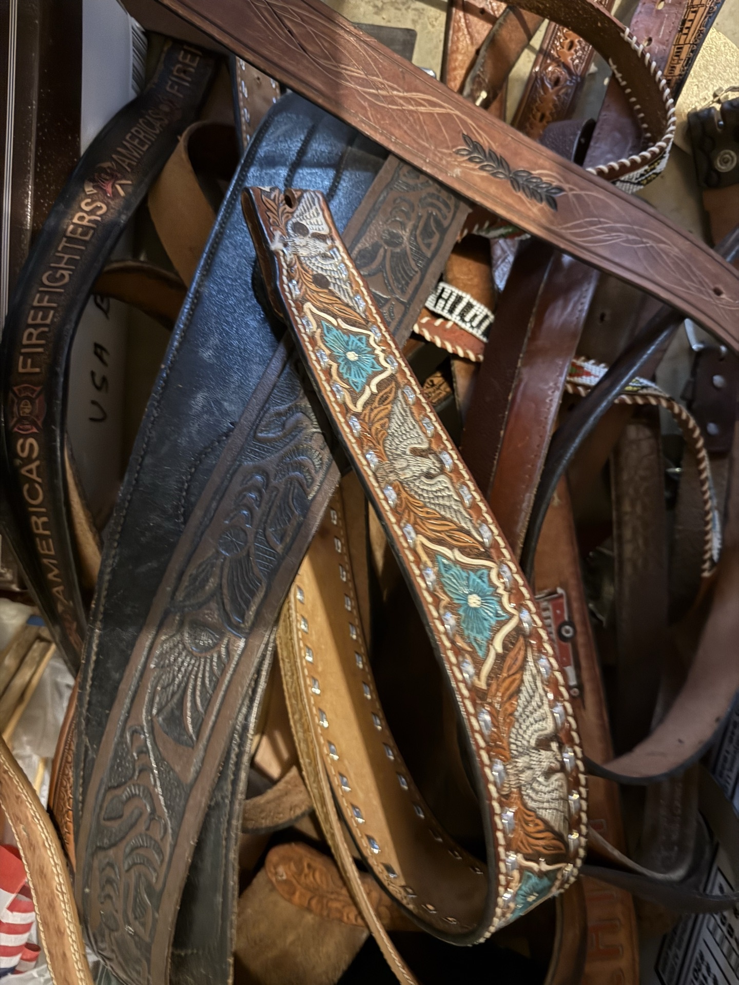 Assorted leather belts with Western tooling - image 4 of 5