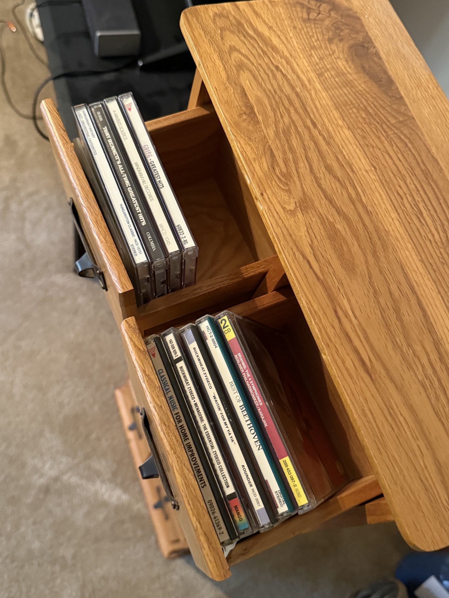Oak-finished tall cabinet with multiple small drawers - image 5 of 12