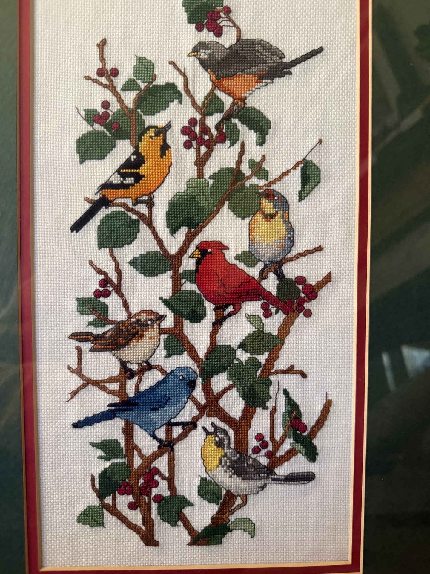 Framed cross-stitch birds on a tree - image 2 of 8