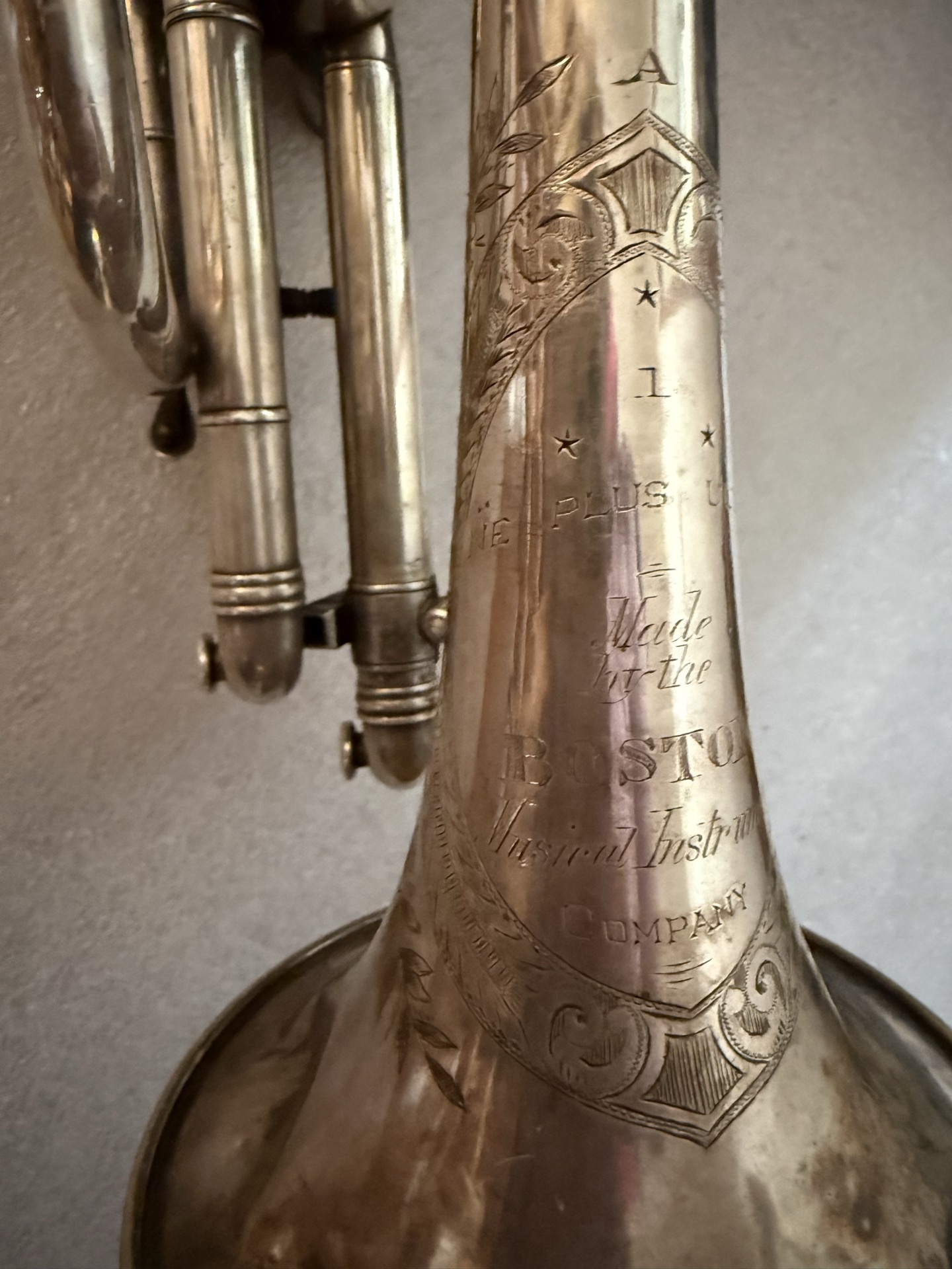 Boston Cornets Antique silver-plated cornet with engraved bell in a hard case - image 5 of 7