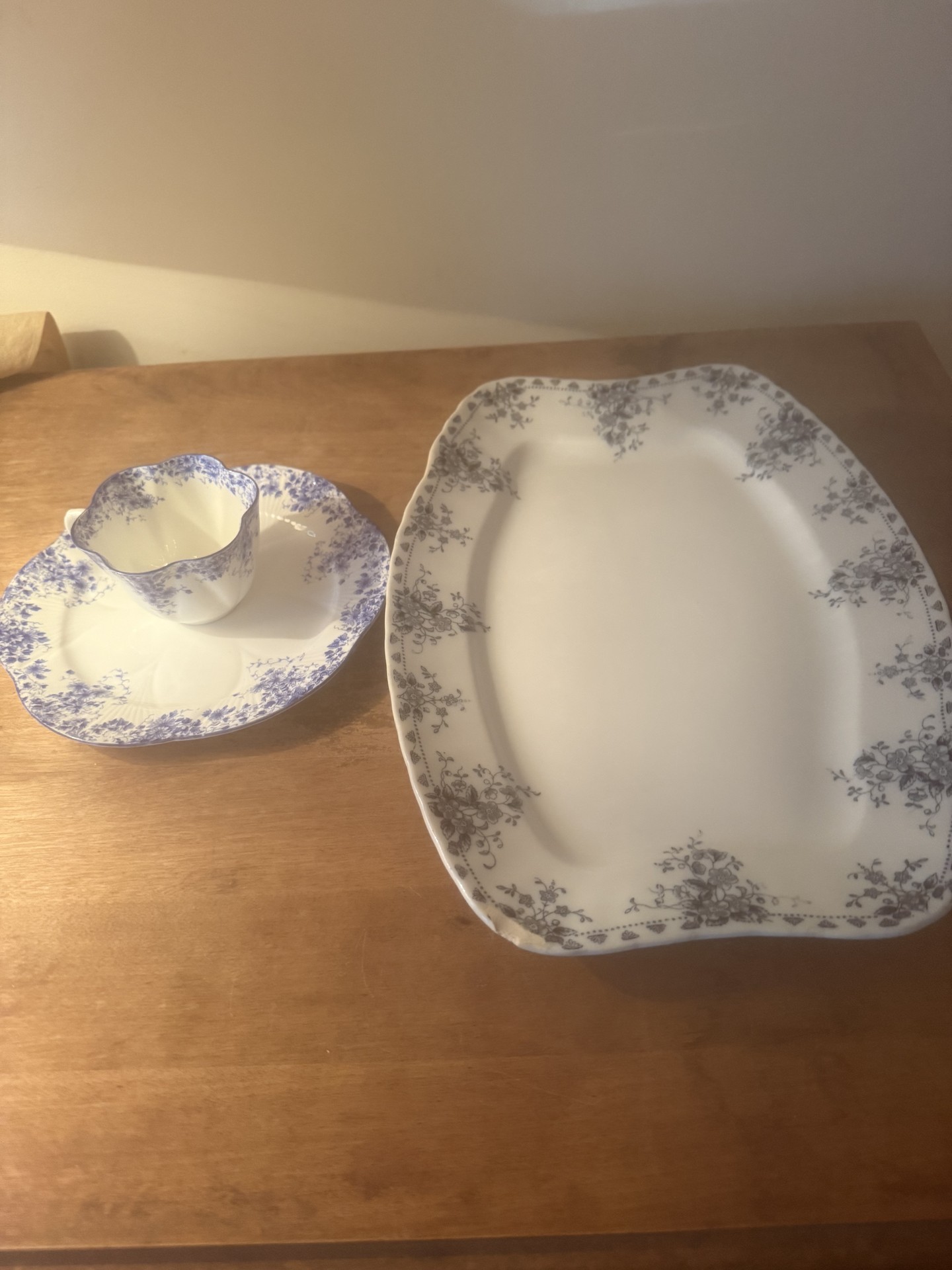 Blue and white Shelley bone china teacup with saucer and platter - image 1 of 7