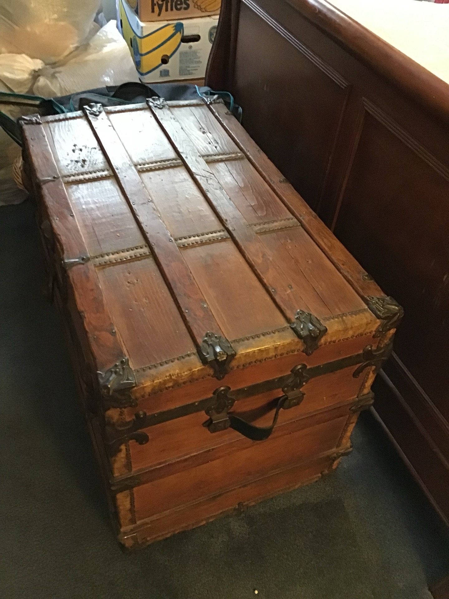 Antique wooden trunk with metal hardware - image 3 of 4