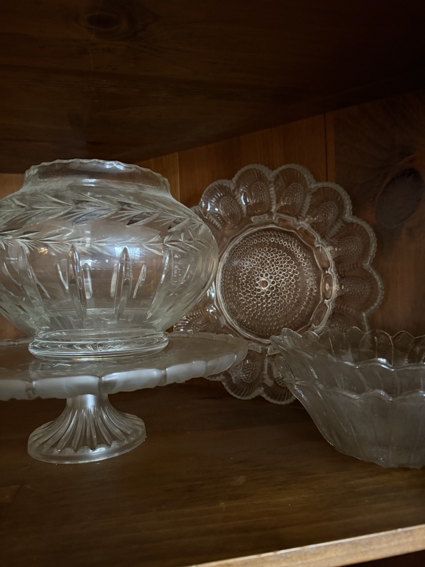 Etched glassware collection with pitcher and pedestal stand - image 2 of 3