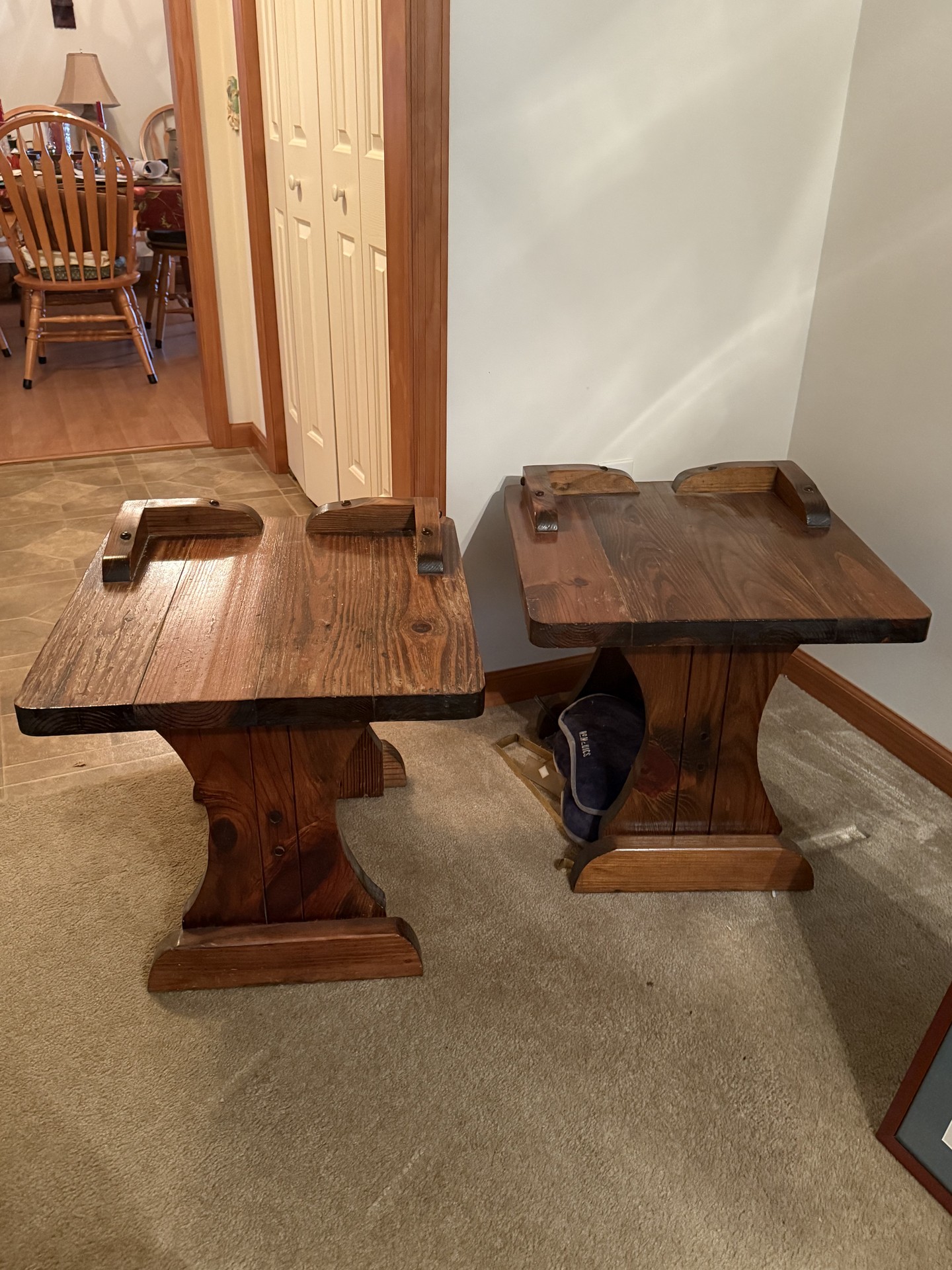 Pair of rustic wooden end tables - image 2 of 8
