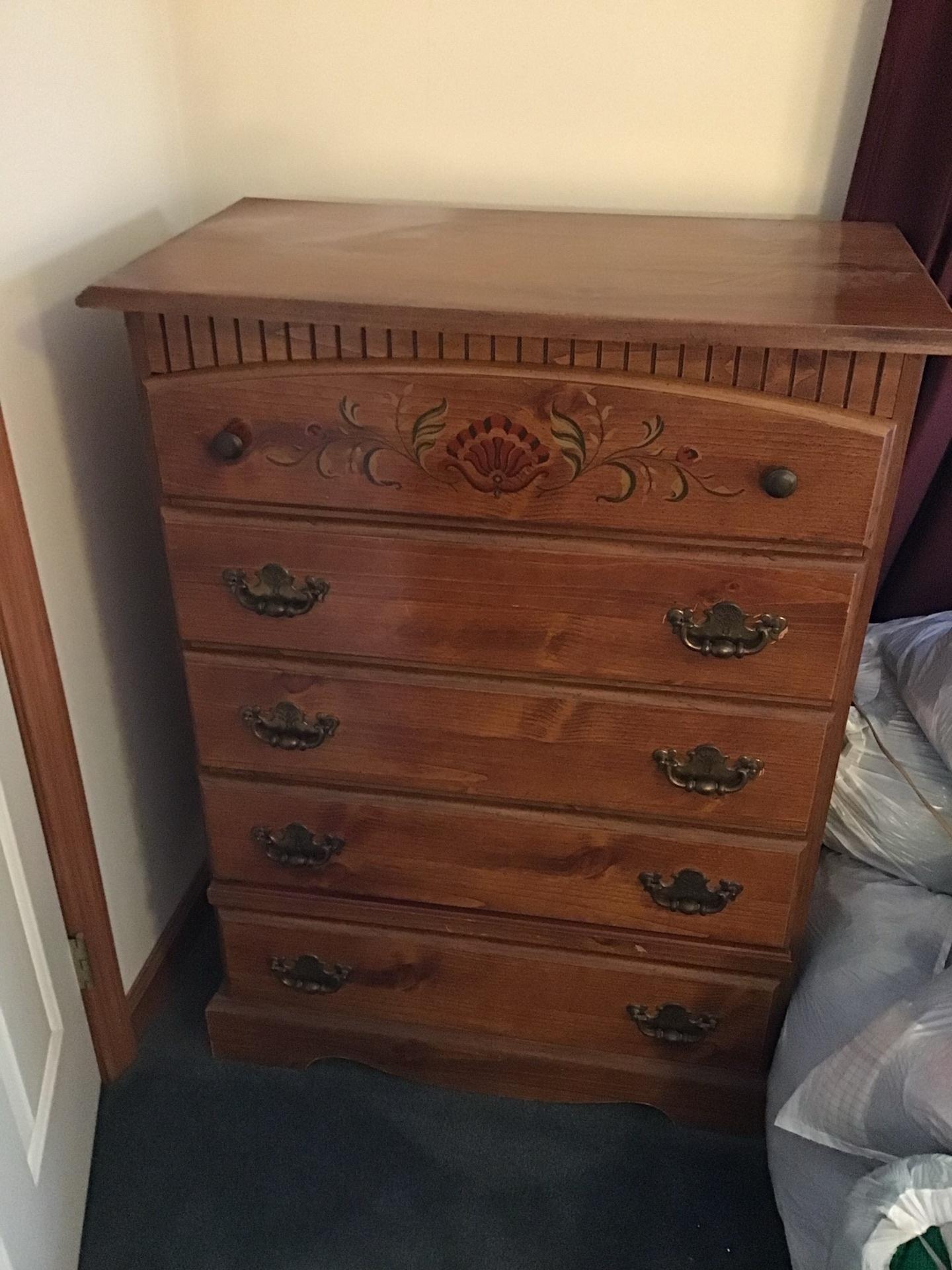 Small wooden bureau dresser with floral painted front - image 1 of 3