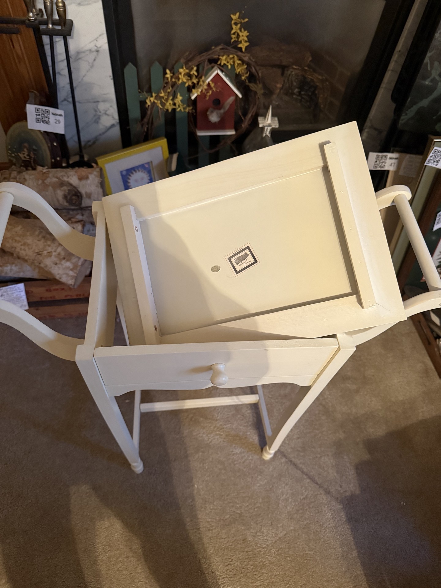 White wooden nightstand with single drawer - image 3 of 12