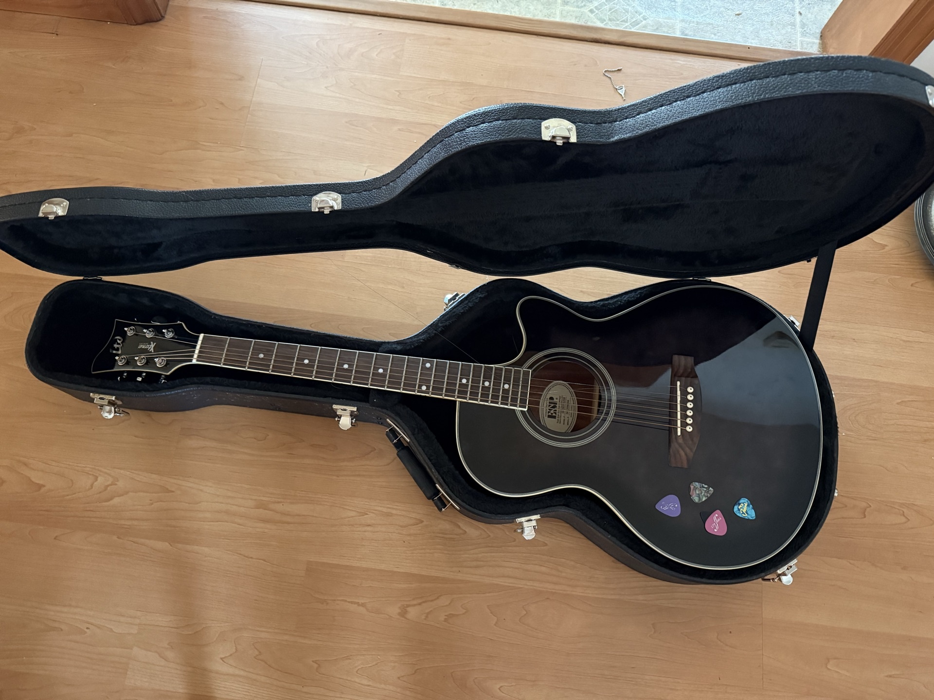 Black acoustic guitar in a hard case - image 1 of 8