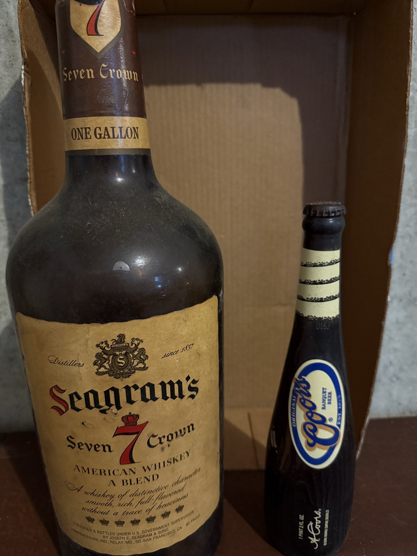 Seagram's Seven Crown whiskey bottle and Coors Banquet beer bottle - image 1 of 4
