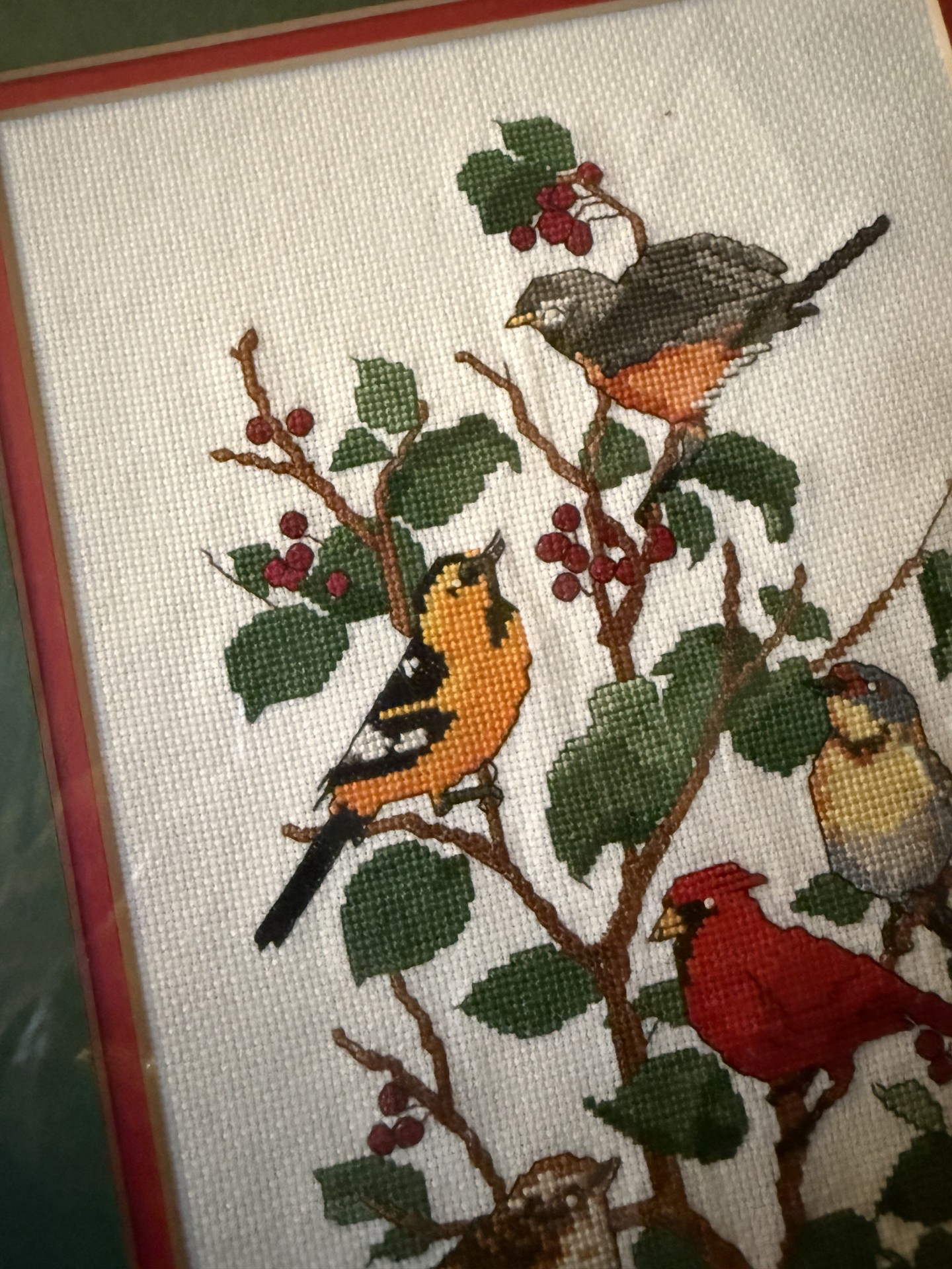 Framed cross-stitch birds on a tree - image 6 of 8