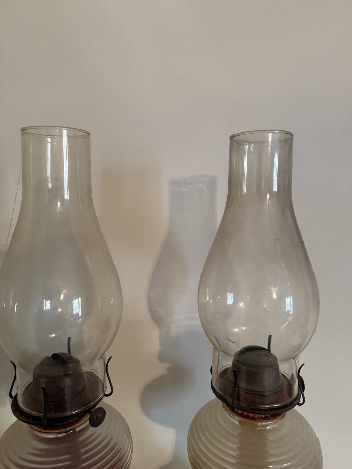 Pair of vintage glass oil lamps - image 1 of 7