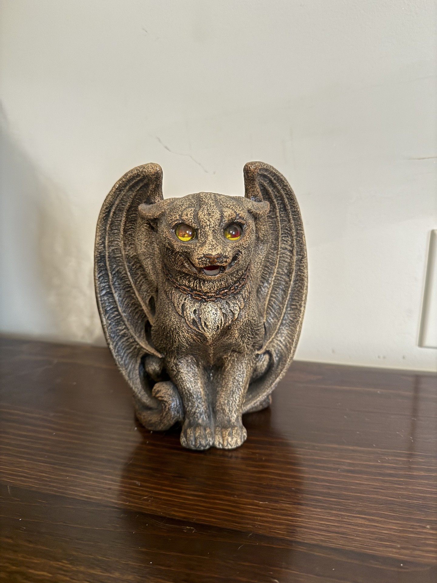 Winged Gargoyle Sculpture with Red Glass Center - image 9 of 9