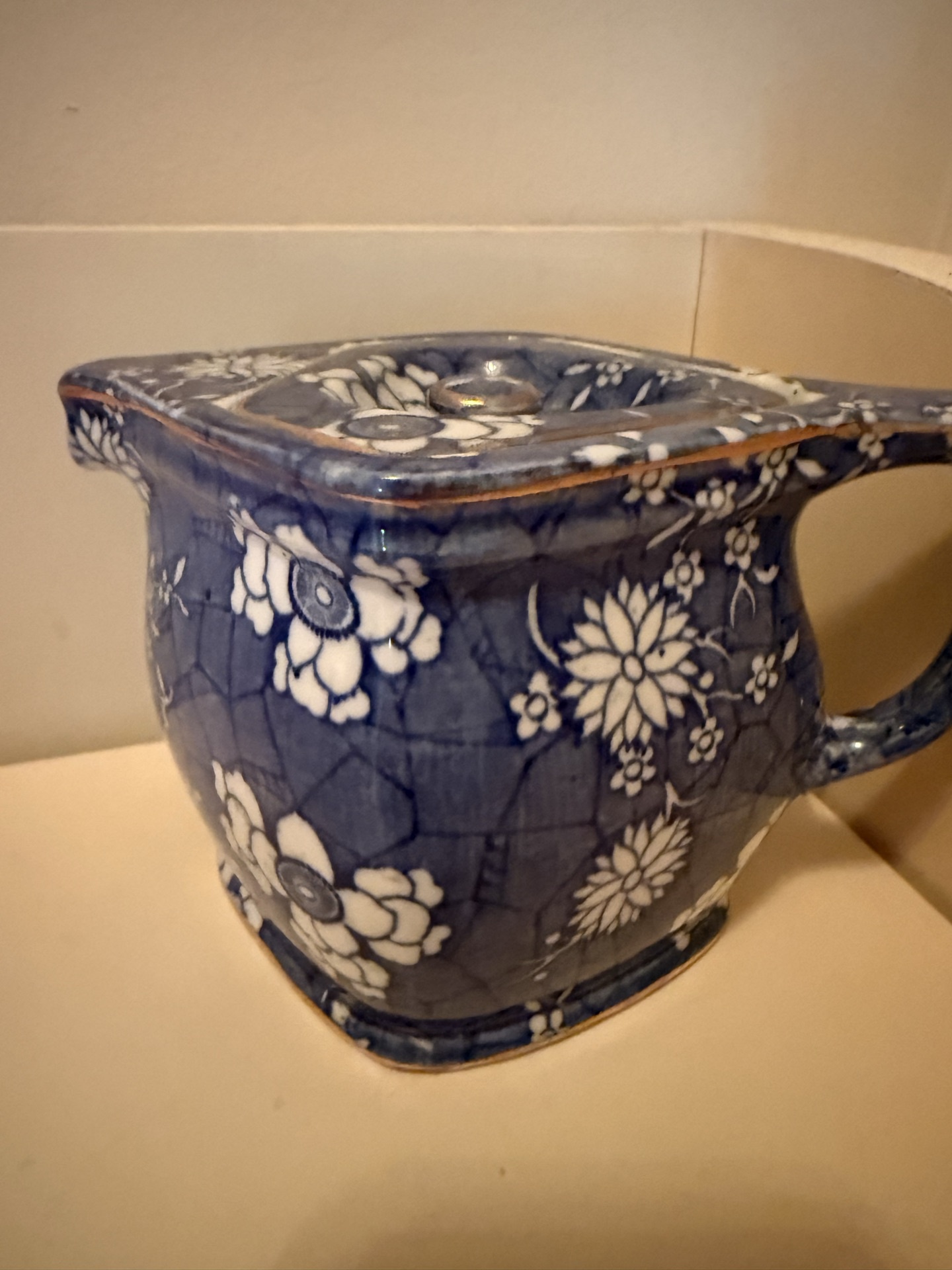 Rubian Art Blue and White Floral Ceramic Pot with Lid and Depression glass Pink Etched Glass Covered Dish - image 4 of 7