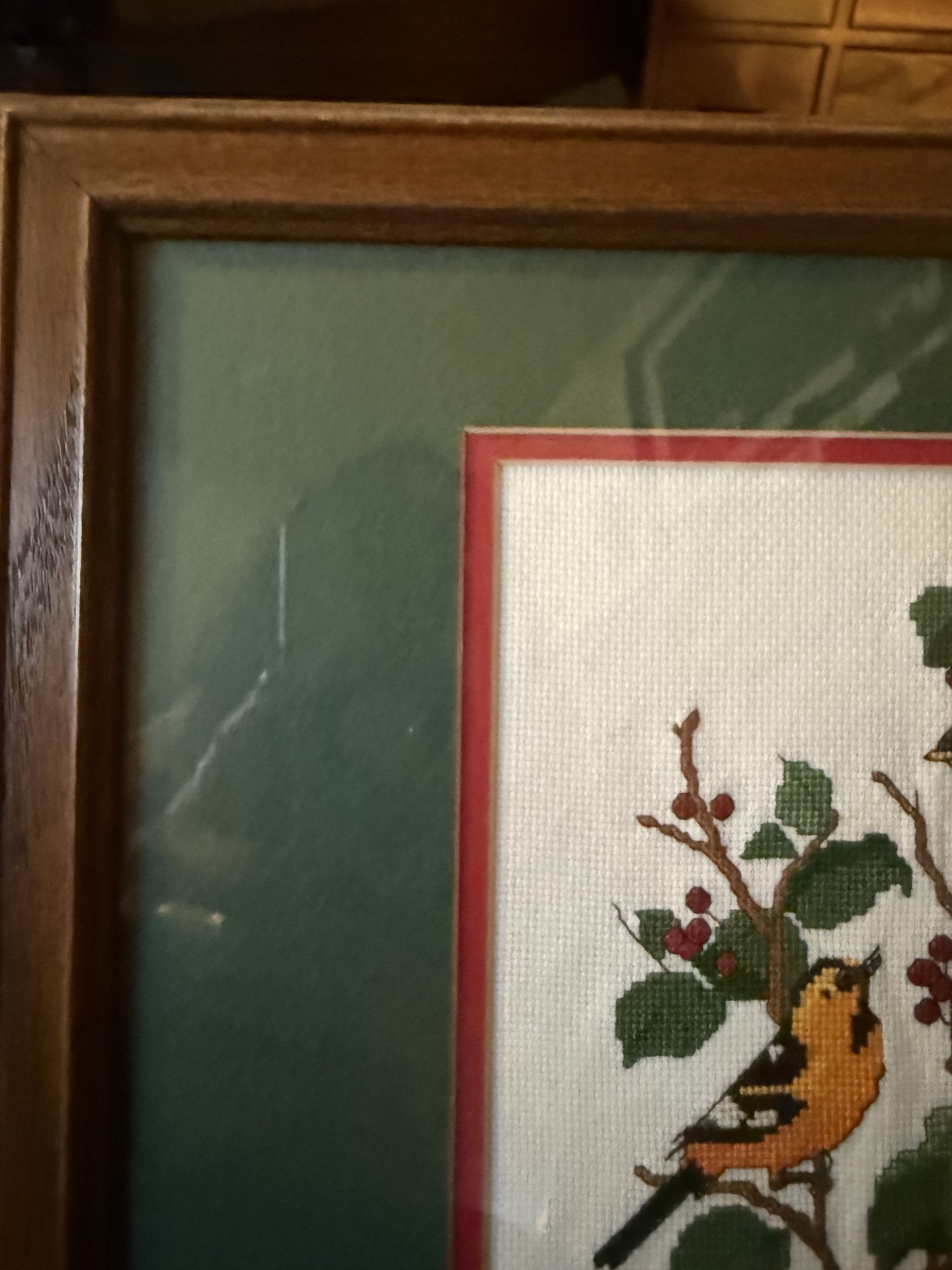 Framed cross-stitch birds on a tree - image 7 of 8