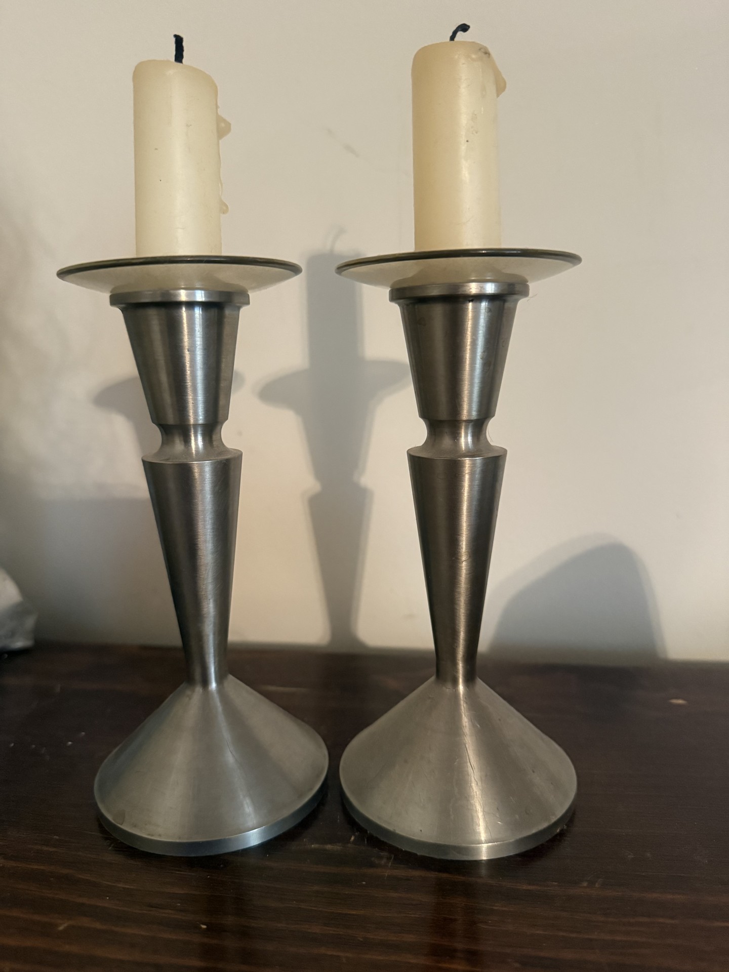 Two metal candlesticks with candles and two candle snuffers - image 1 of 6