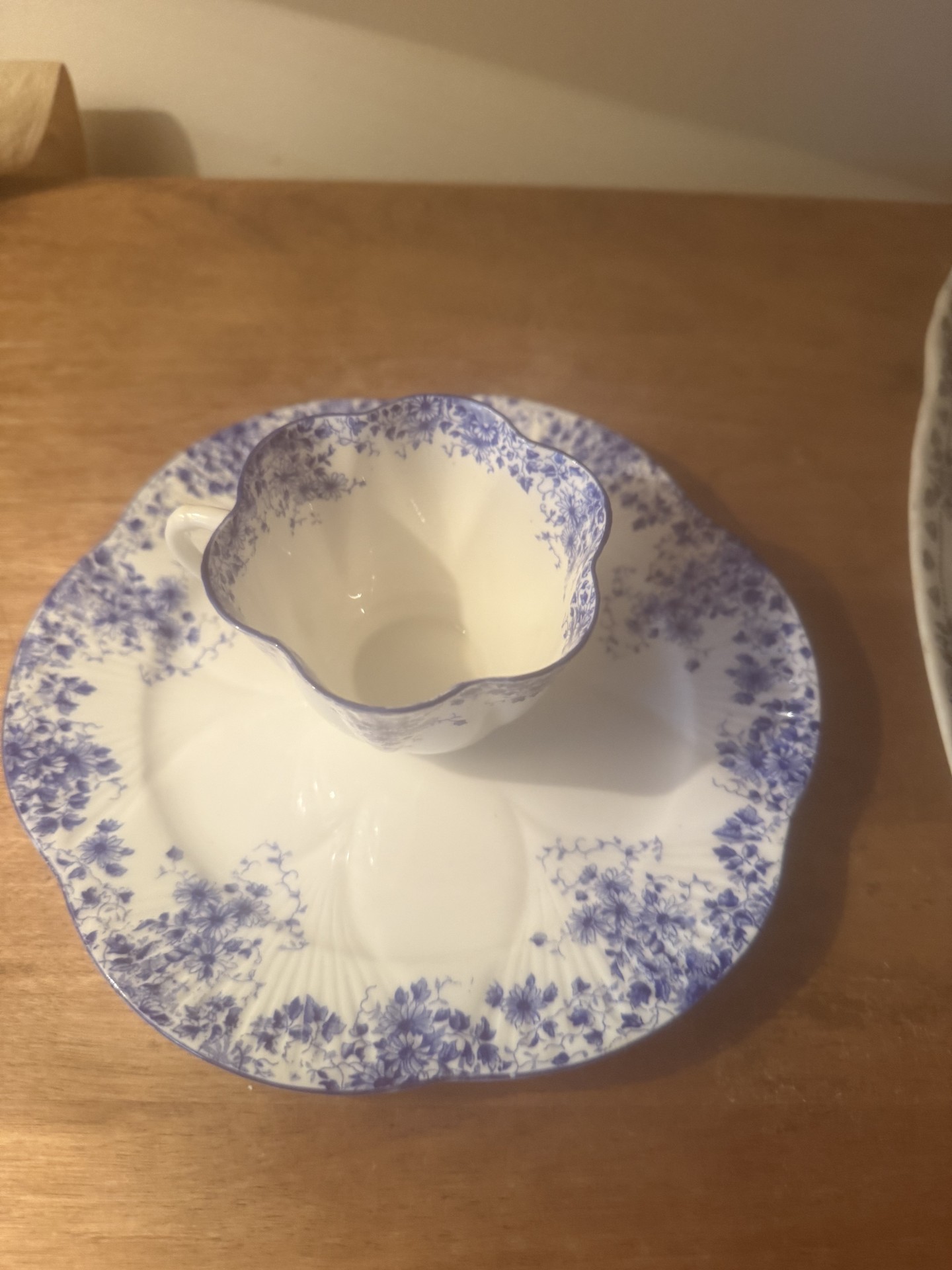 Blue and white Shelley bone china teacup with saucer and platter - image 3 of 7