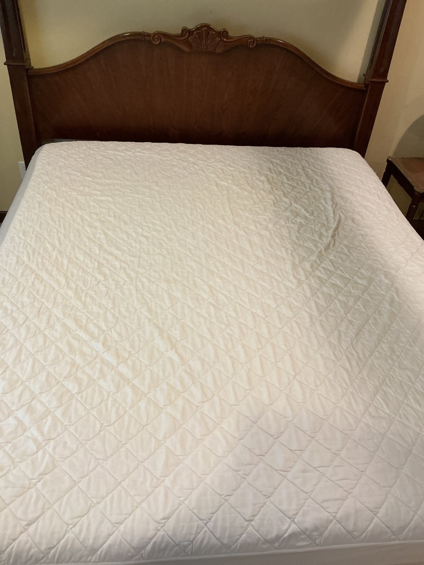 Wooden four-poster king canopy bed with carved headboard - image 4 of 9