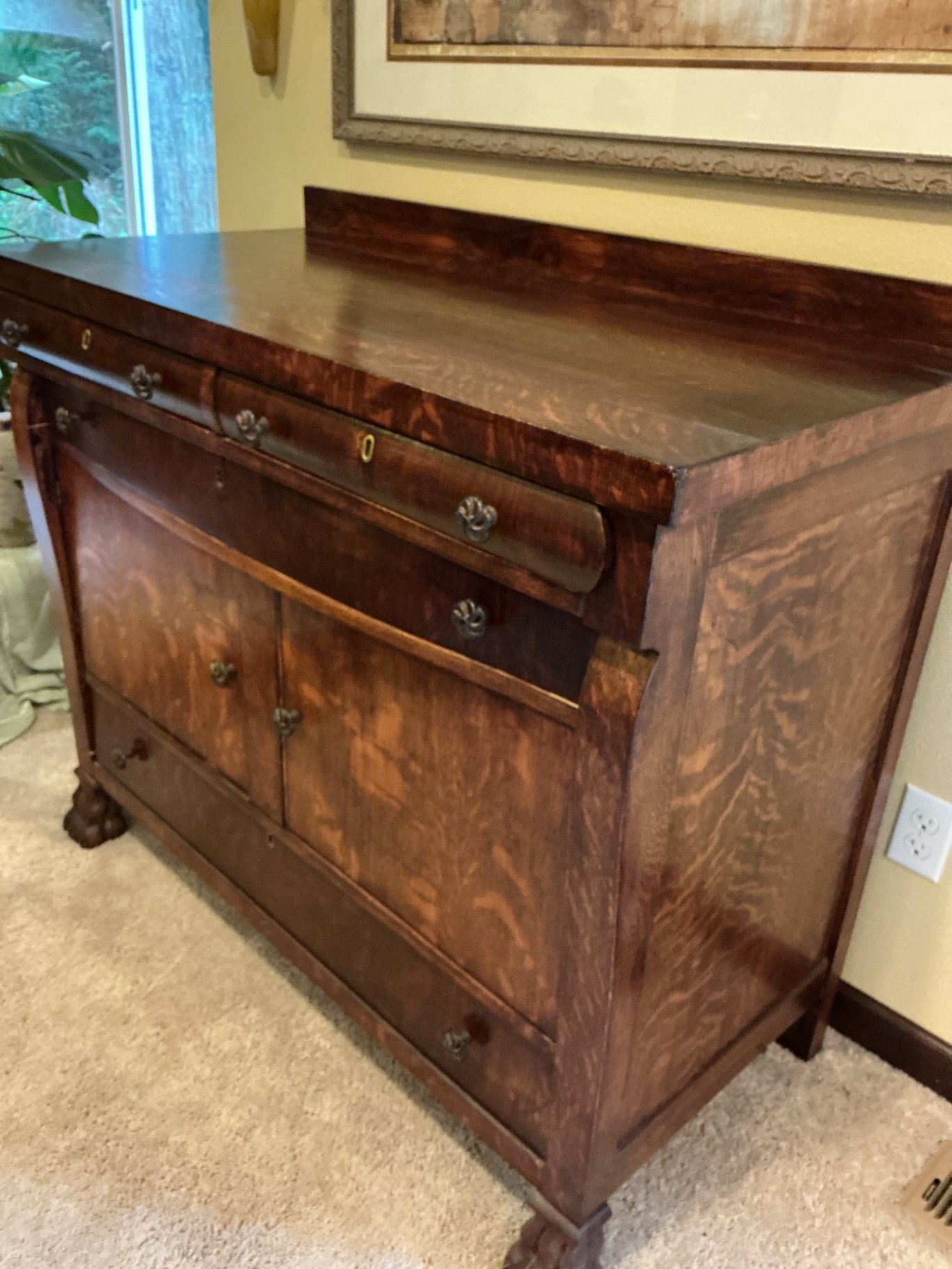 Antique dark wood sideboard with drawers and cabinets - image 2 of 7