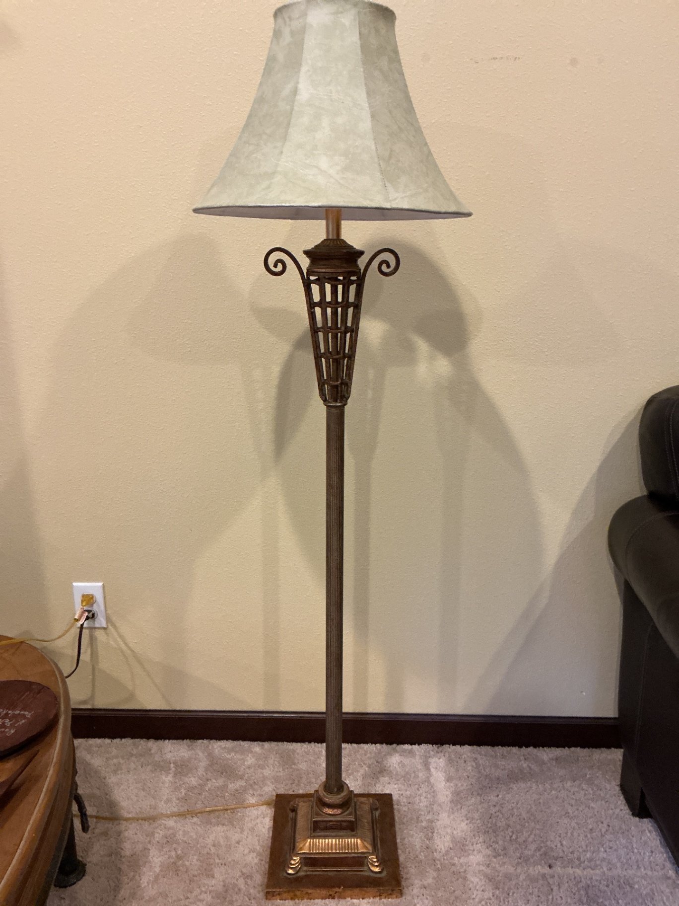 Floor lamp with decorative metal base and fabric shade - image 4 of 6