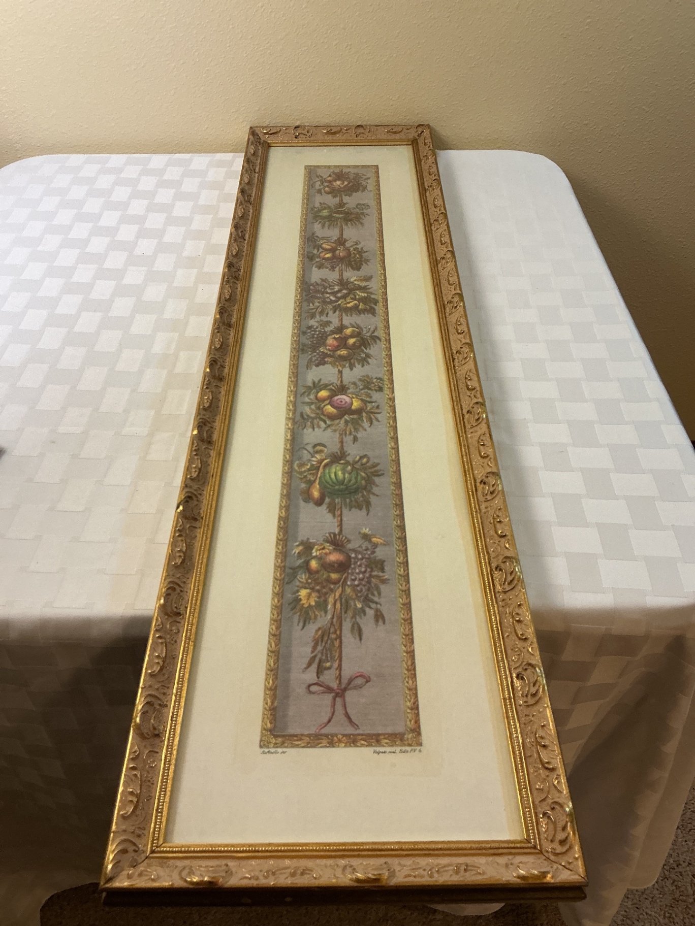 Pair of tall fruit still-life prints in ornate gold frames - image 4 of 5