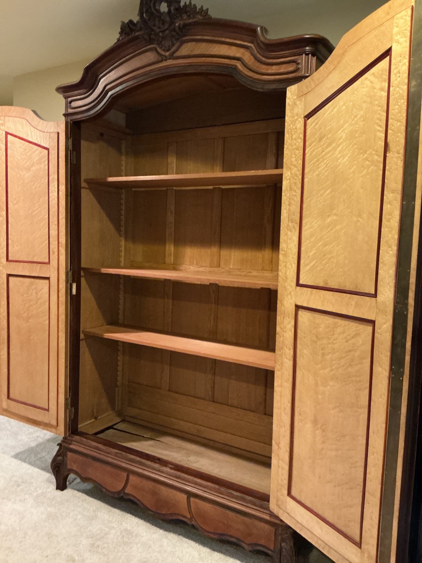 Vintage, Louis XV Style, carved wooden armoire with mirrored doors - image 3 of 9