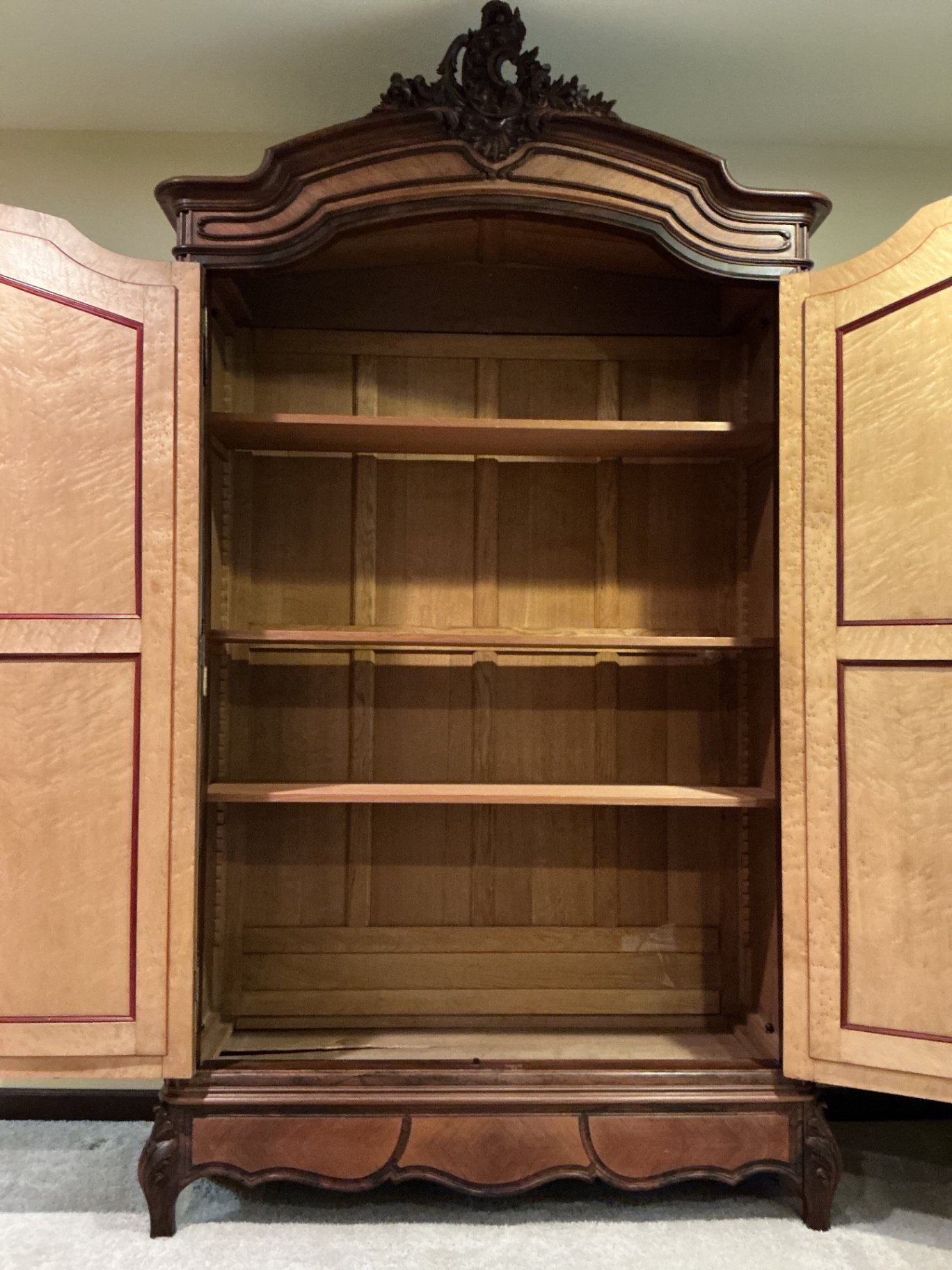 Vintage, Louis XV Style, carved wooden armoire with mirrored doors - image 4 of 9