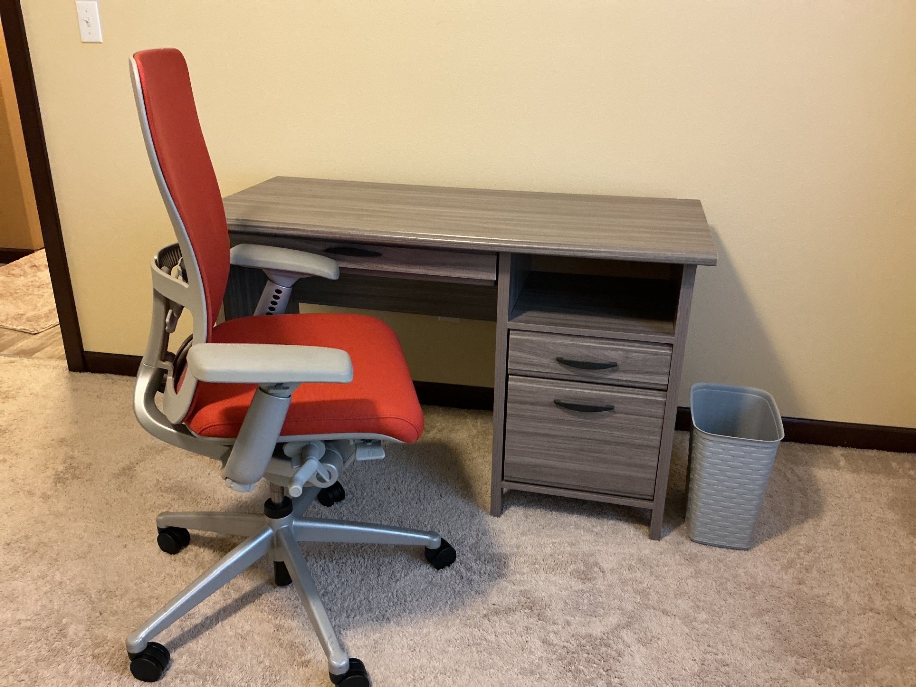 Gray desk with Orange swivel Office chair - image 1 of 4