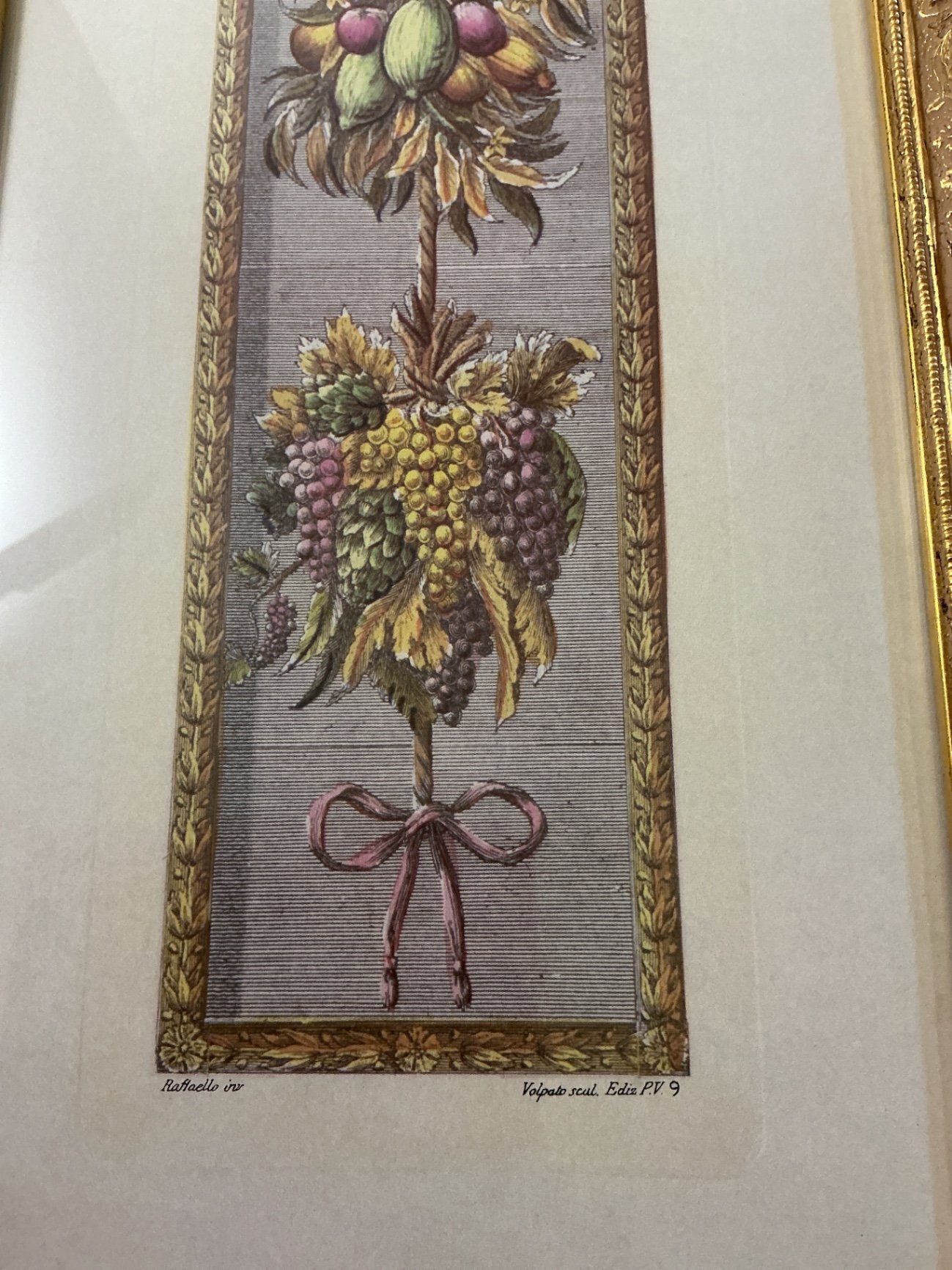 Pair of tall fruit still-life prints in ornate gold frames - image 3 of 5