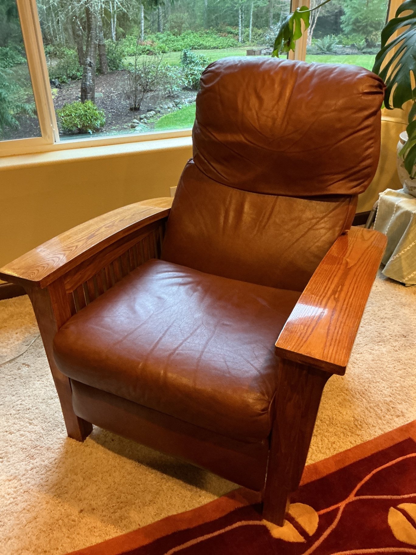 Craftsman Style Brown leather recliner chair  - image 1 of 8