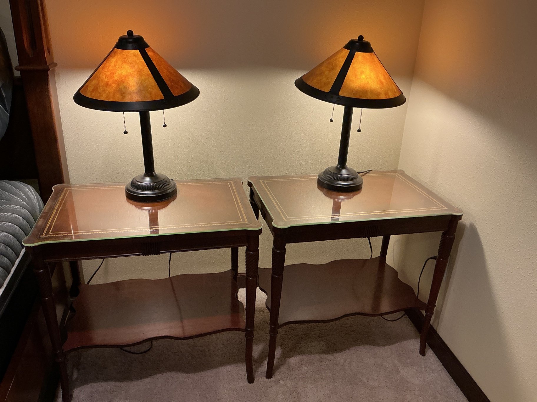 Pair of wooden end tables with lamps - image 1 of 5