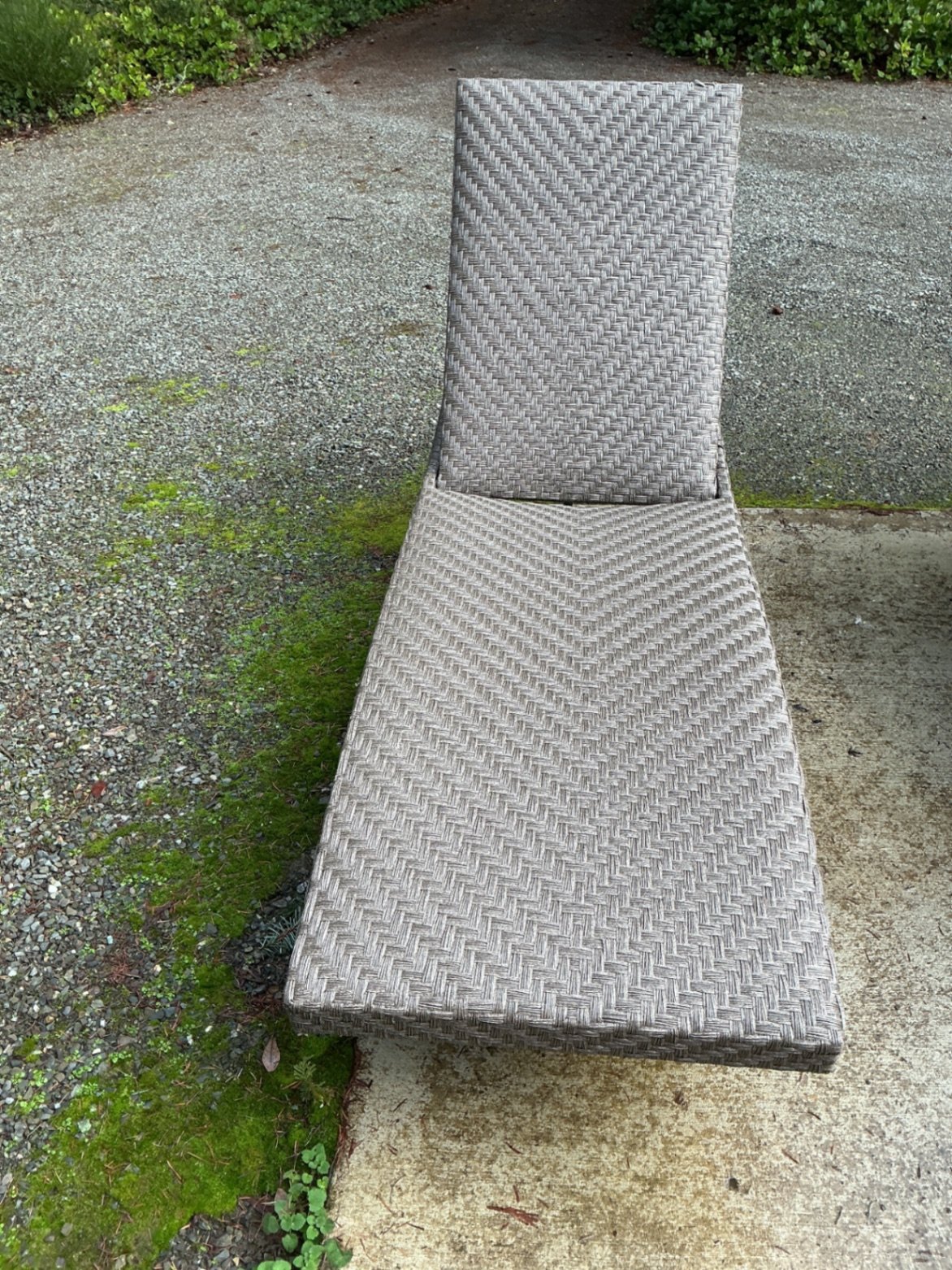 Outdoor wicker chaise lounges with red cushions and mosaic-topped table - image 2 of 6
