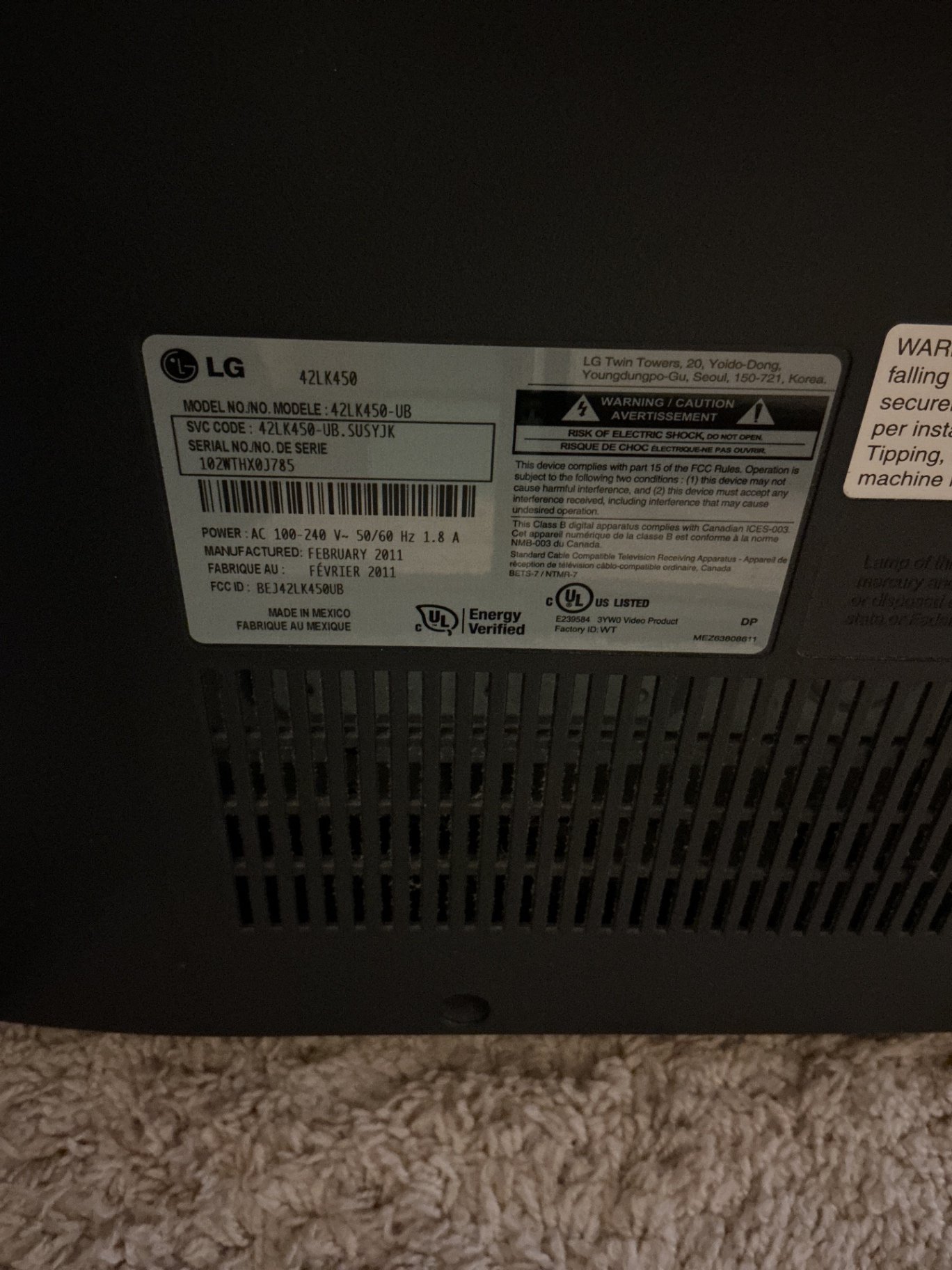 Wall-mounted LG TV with Sony DVD Player - image 3 of 5