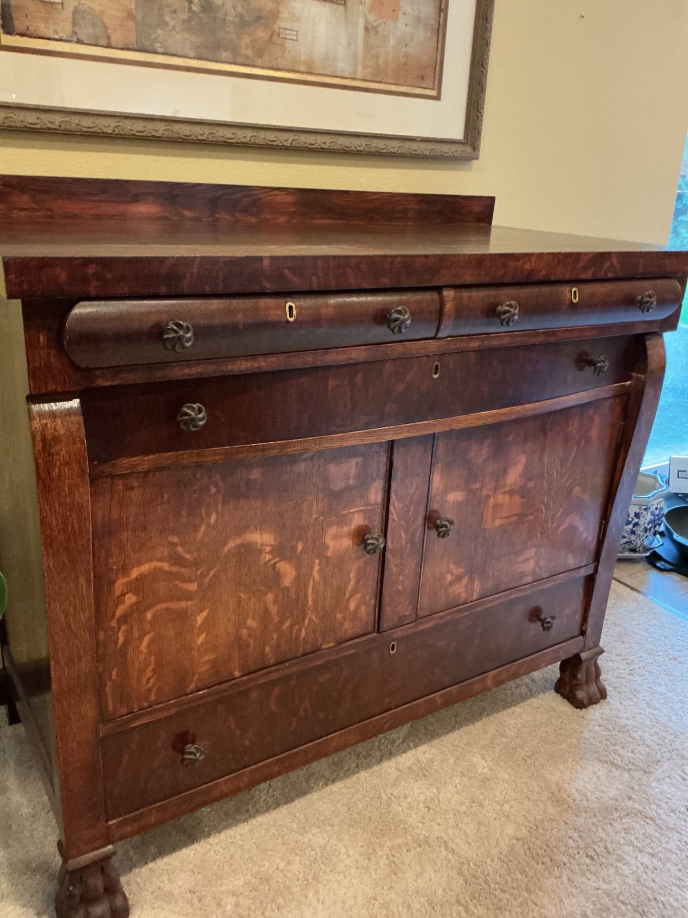 Antique dark wood sideboard with drawers and cabinets - image 3 of 7