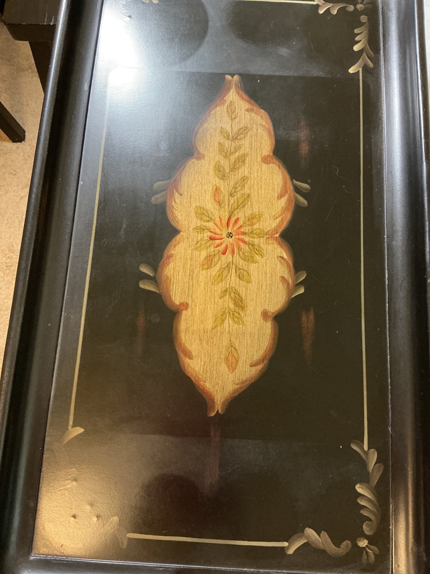 Black lacquered accent table with burgundy floor lamp - image 6 of 8