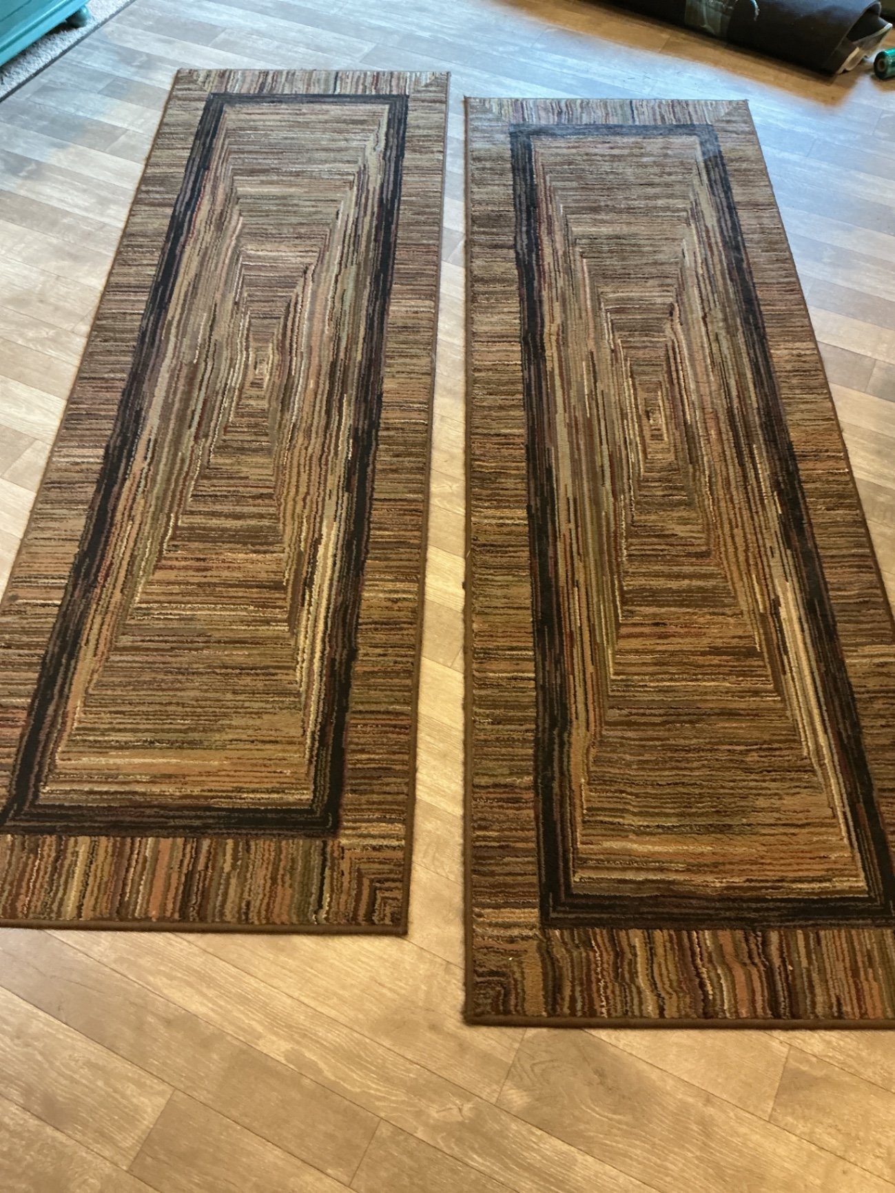 Two rectangular patterned runner rugs - image 1 of 4