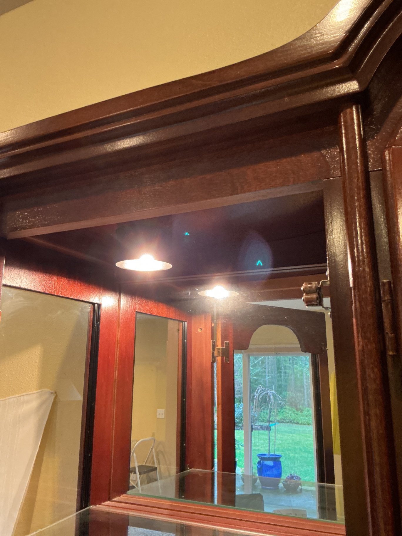 Dark wood china cabinet hutch with glass display and drawers - image 5 of 6