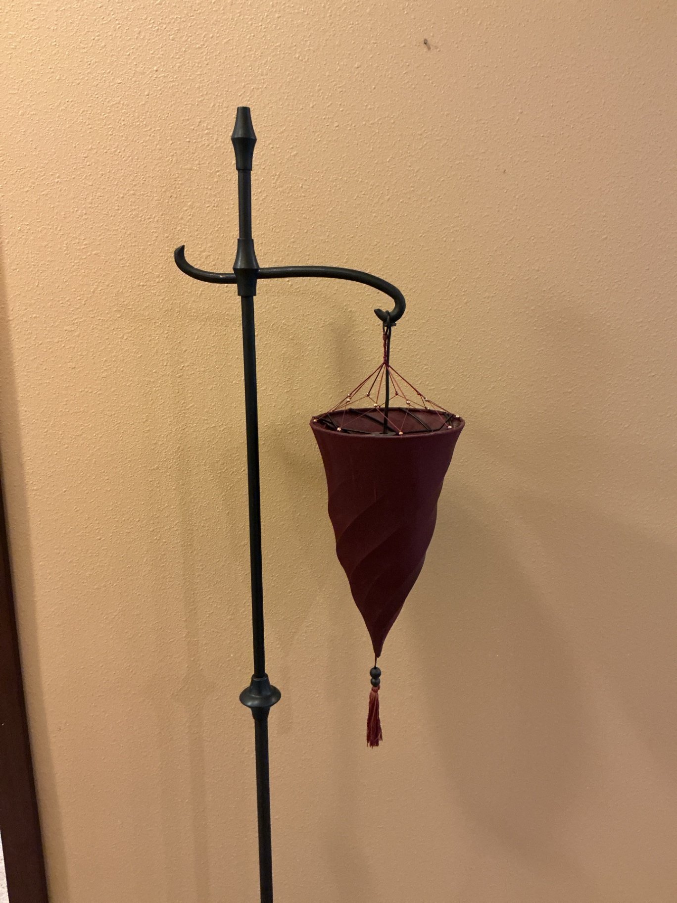 Black lacquered accent table with burgundy floor lamp - image 8 of 8