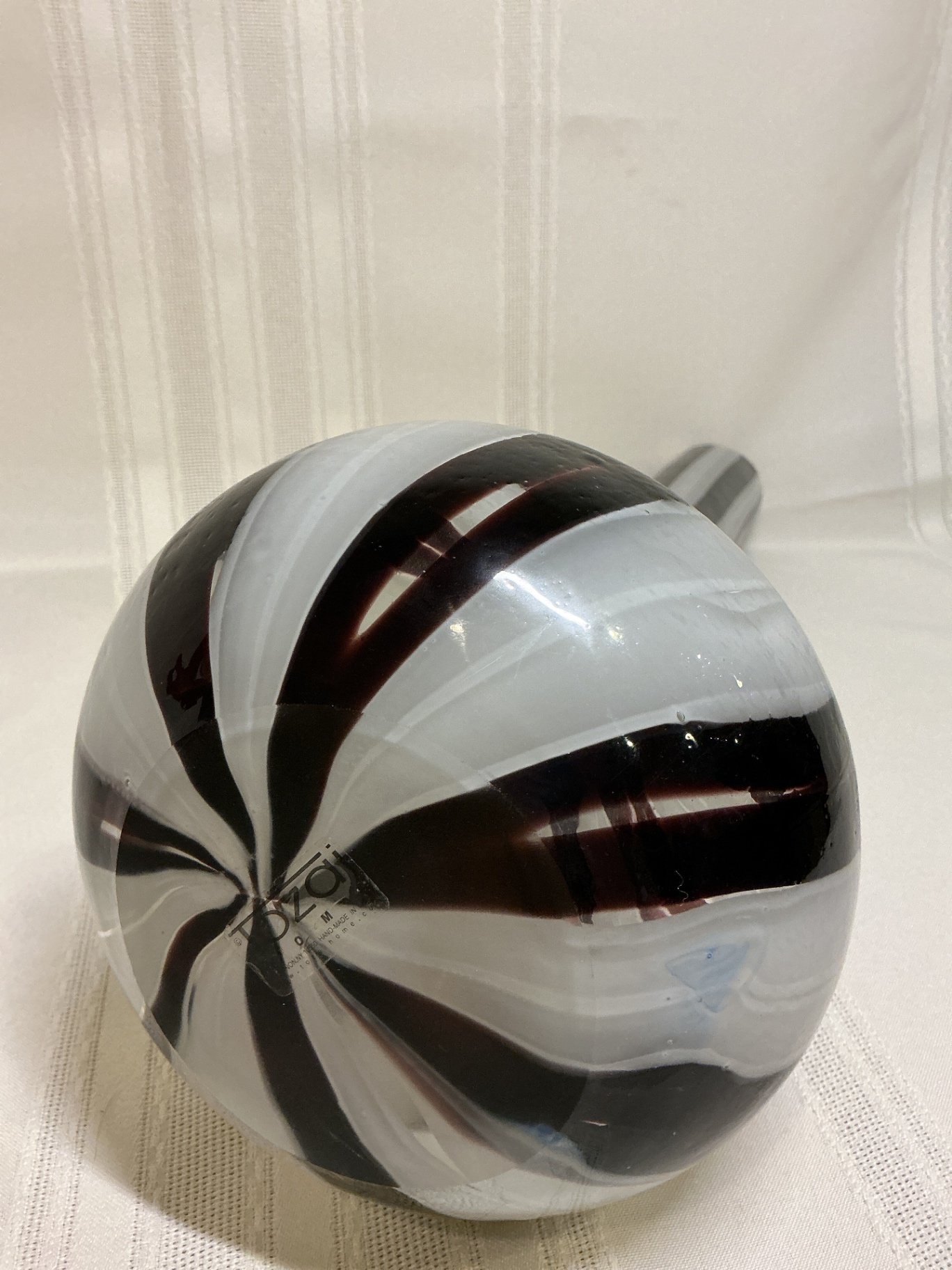 Hand blown red glass vase and tall striped vase. - image 4 of 5