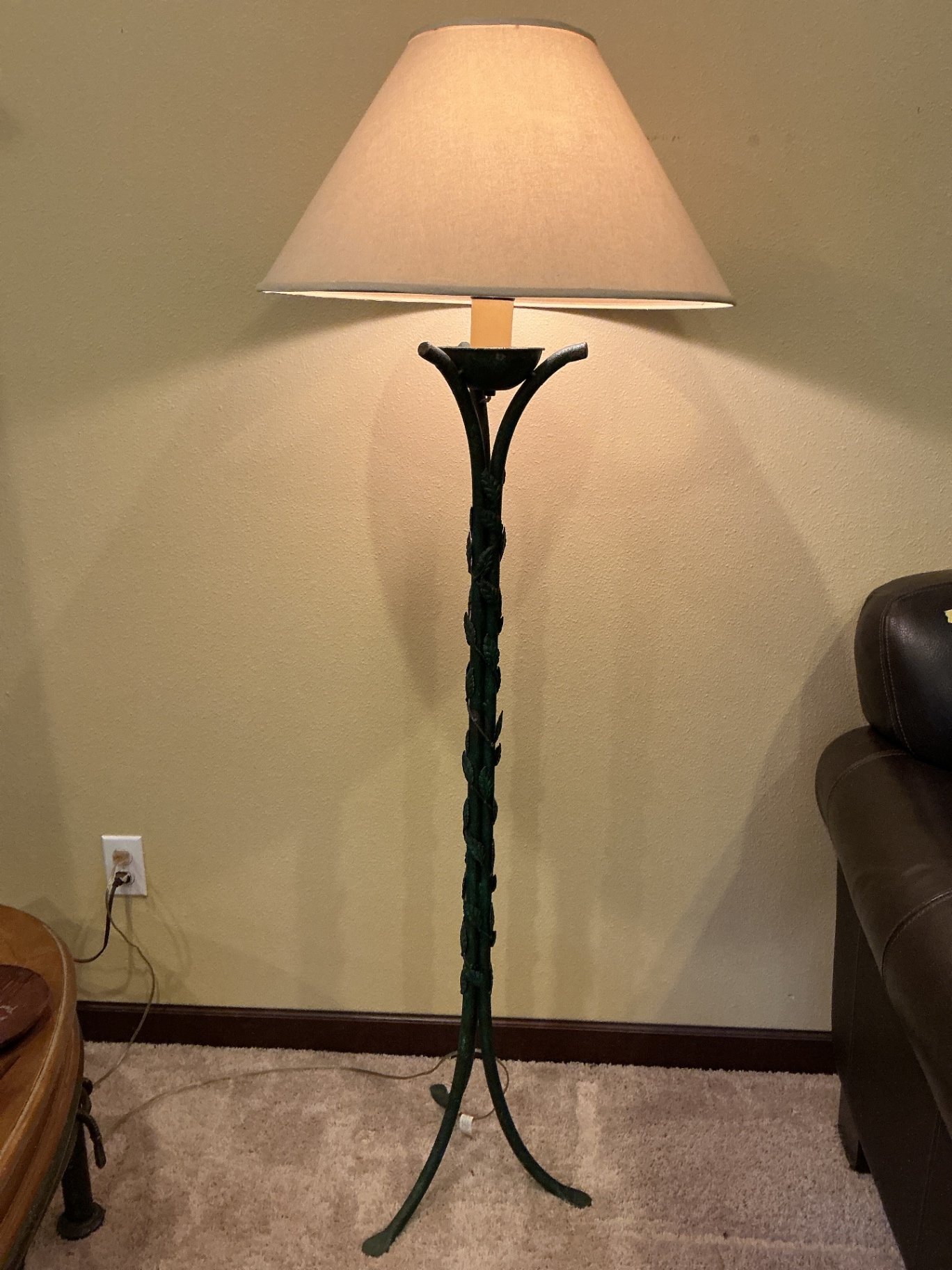 Green vine floor lamp with beige shade - image 1 of 4