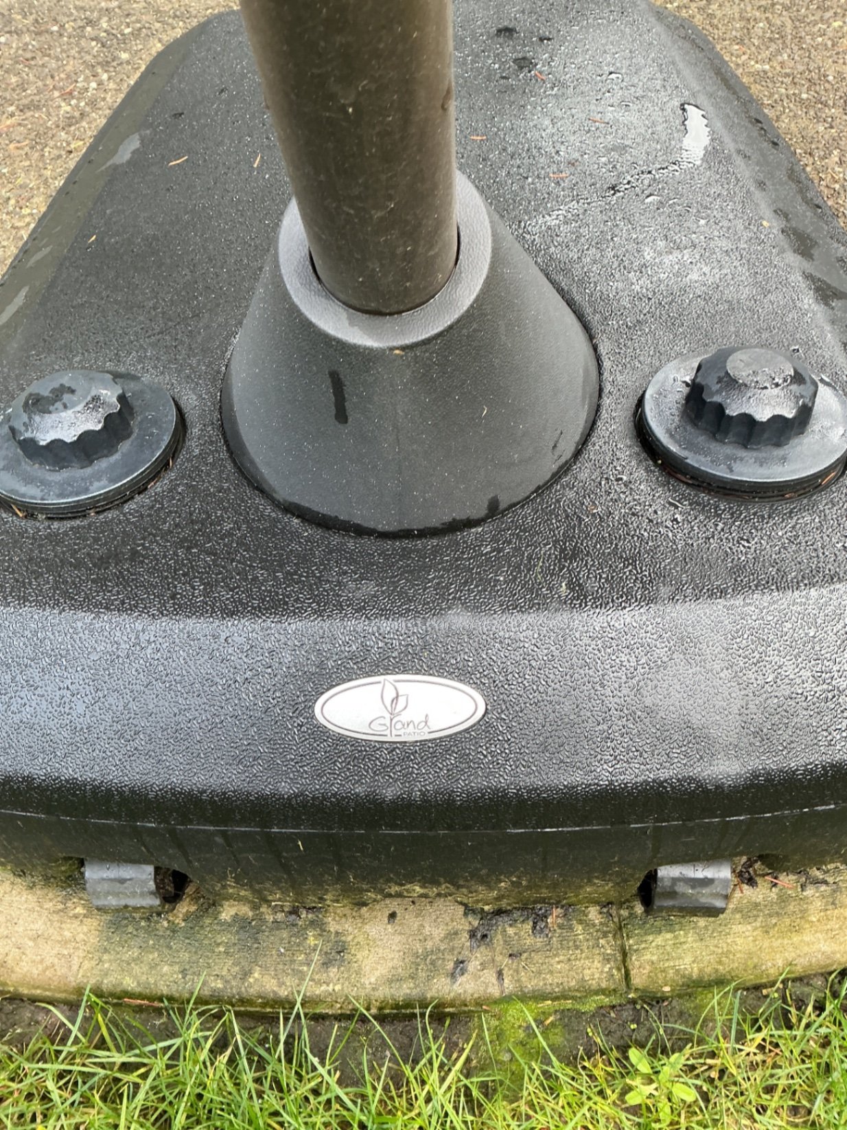 Large Red cantilever patio umbrella with base and protective sleeve - image 6 of 6