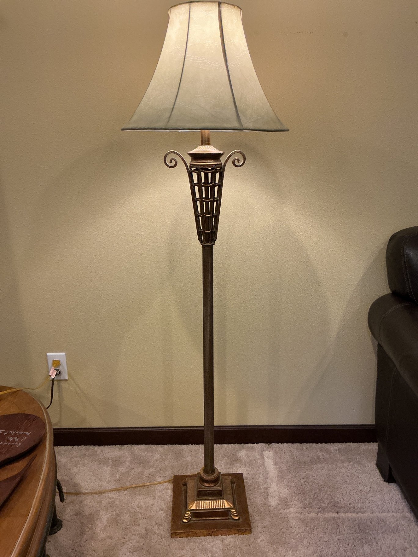Floor lamp with decorative metal base and fabric shade - image 2 of 6
