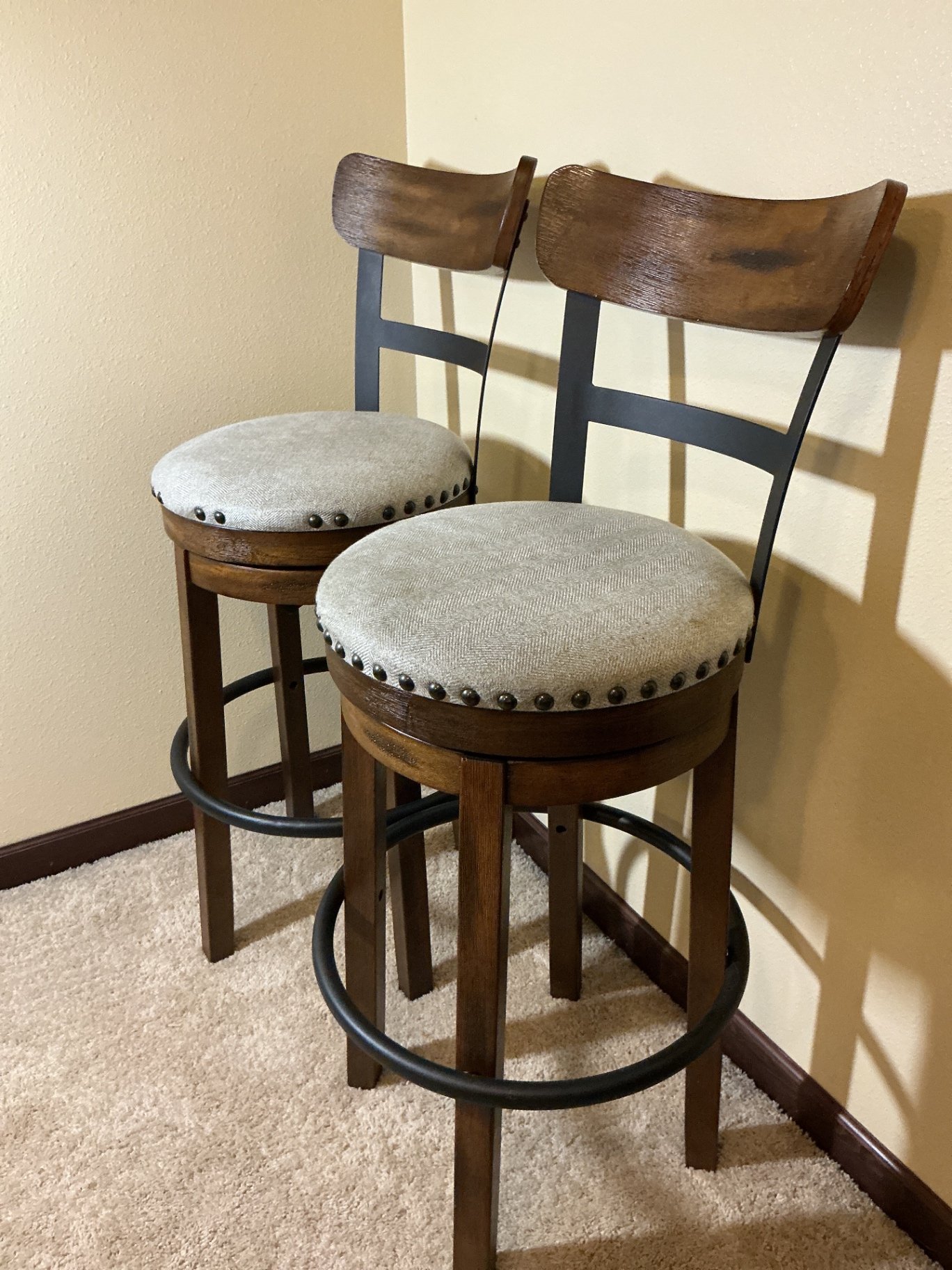 Pair of bar stools with wood and metal frame, Ashley furniture - image 2 of 5