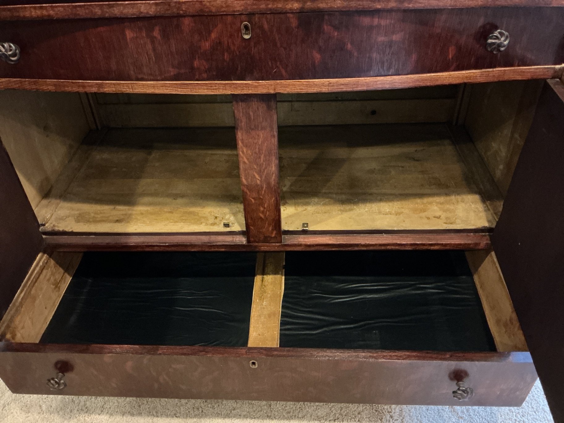 Antique dark wood sideboard with drawers and cabinets - image 7 of 7