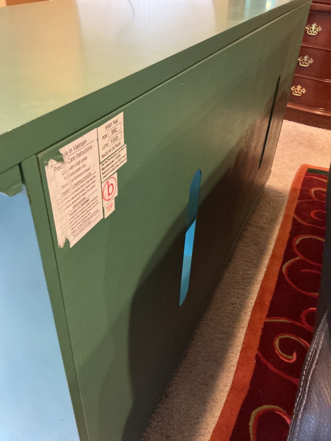 Teal-green lattice-door cabinet - image 5 of 6