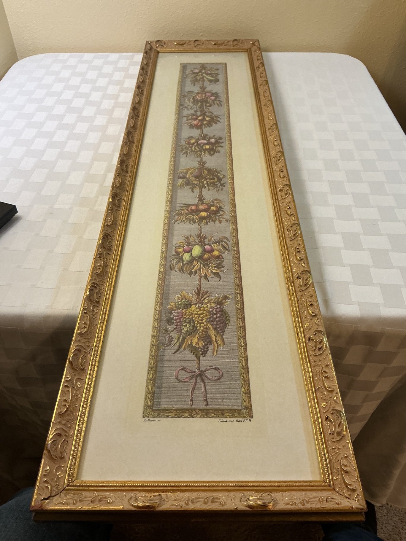 Pair of tall fruit still-life prints in ornate gold frames - image 2 of 5