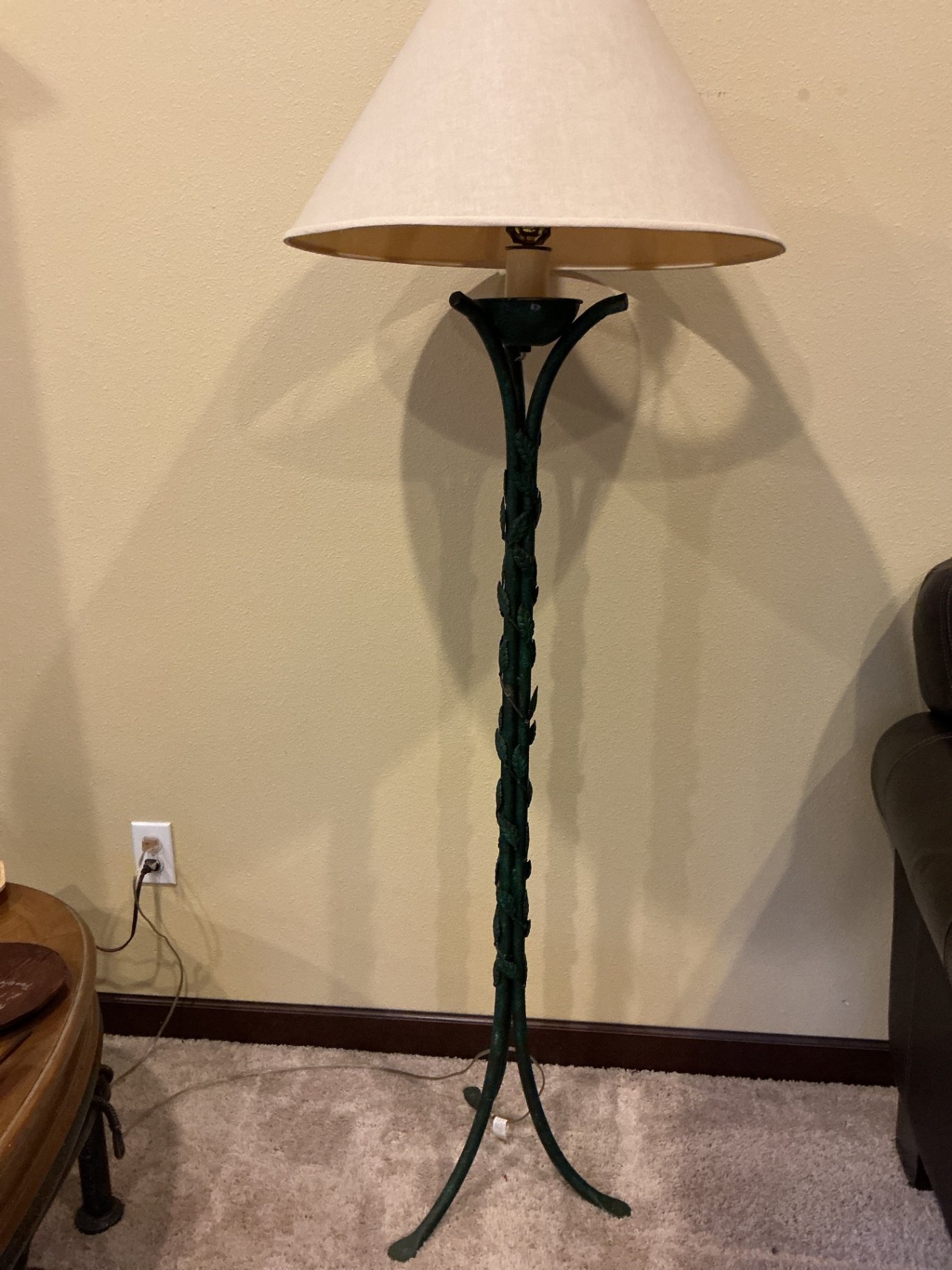 Green vine floor lamp with beige shade - image 2 of 4