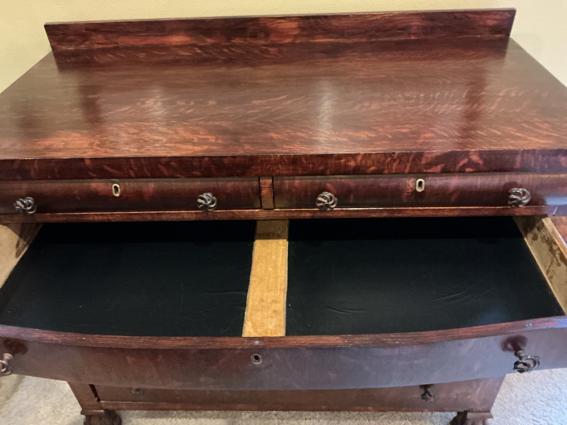 Antique dark wood sideboard with drawers and cabinets - image 6 of 7