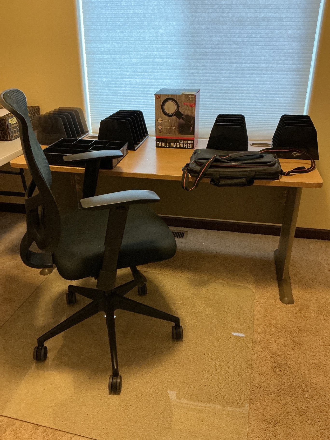 Office Desk Setup with Chair, File Organizers, Bag, and Table Magnifier - image 1 of 9