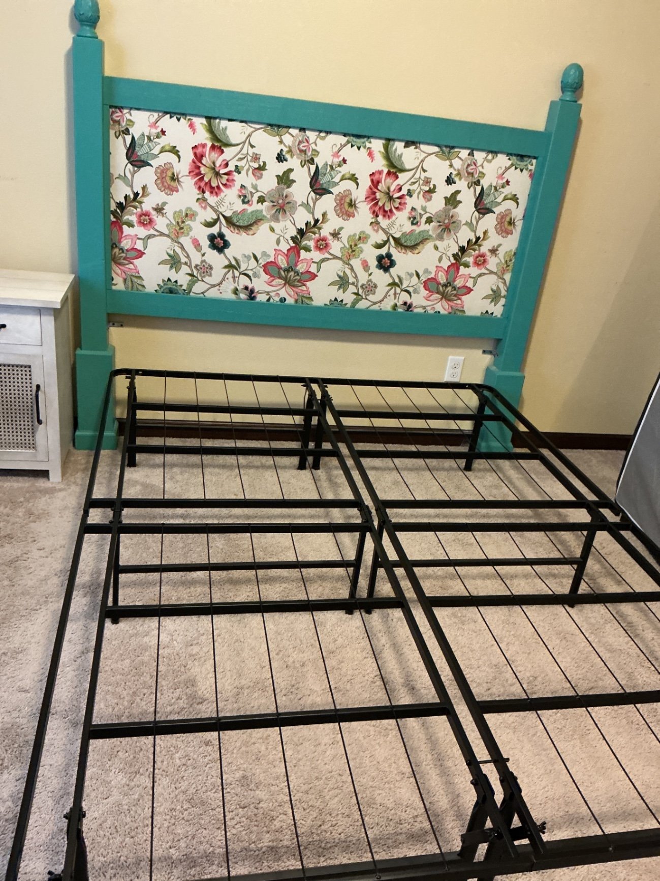 Queen headboard and folding black bedframe  - image 3 of 6