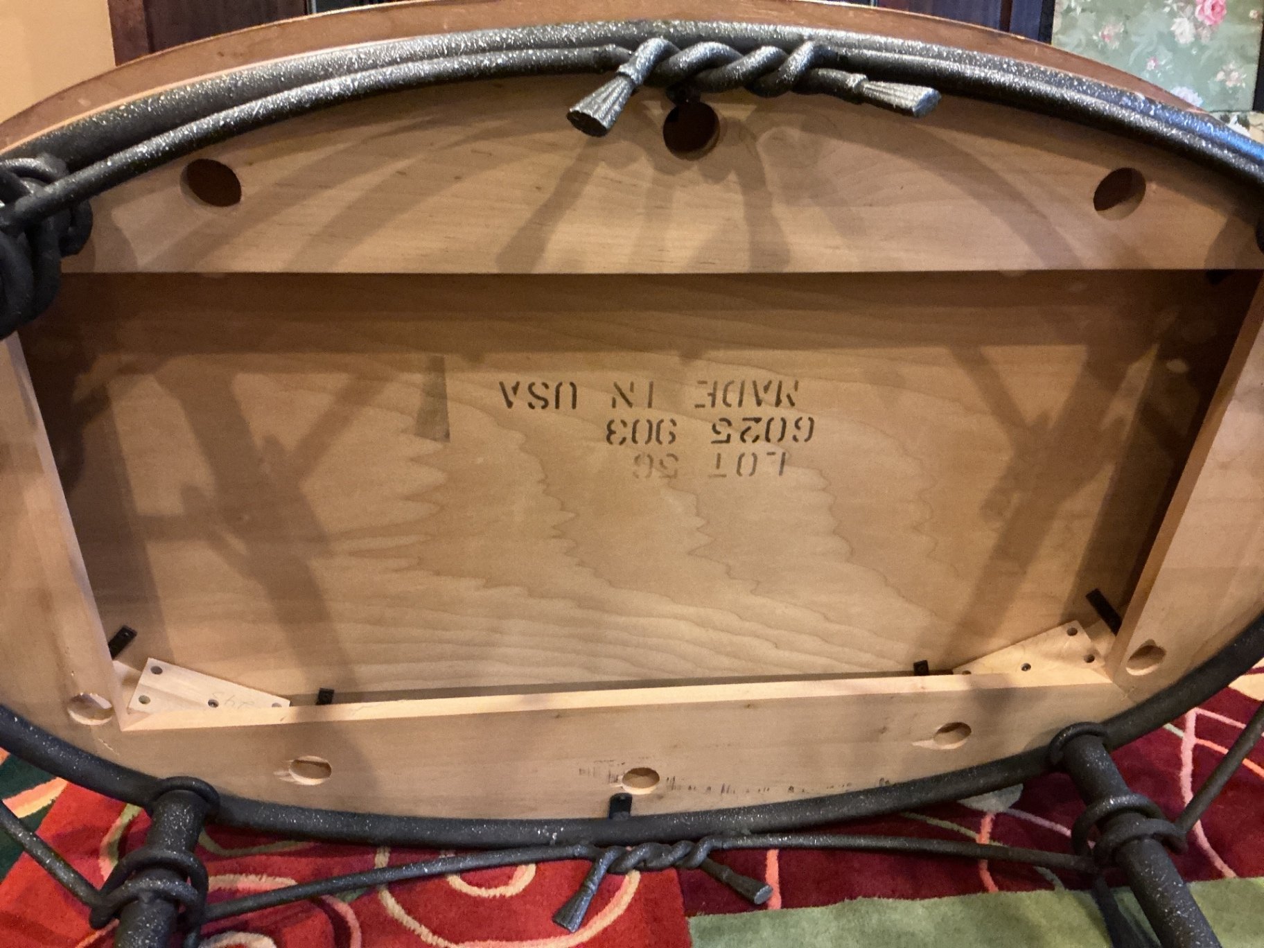 Oval wooden coffee table with metal base - image 4 of 4