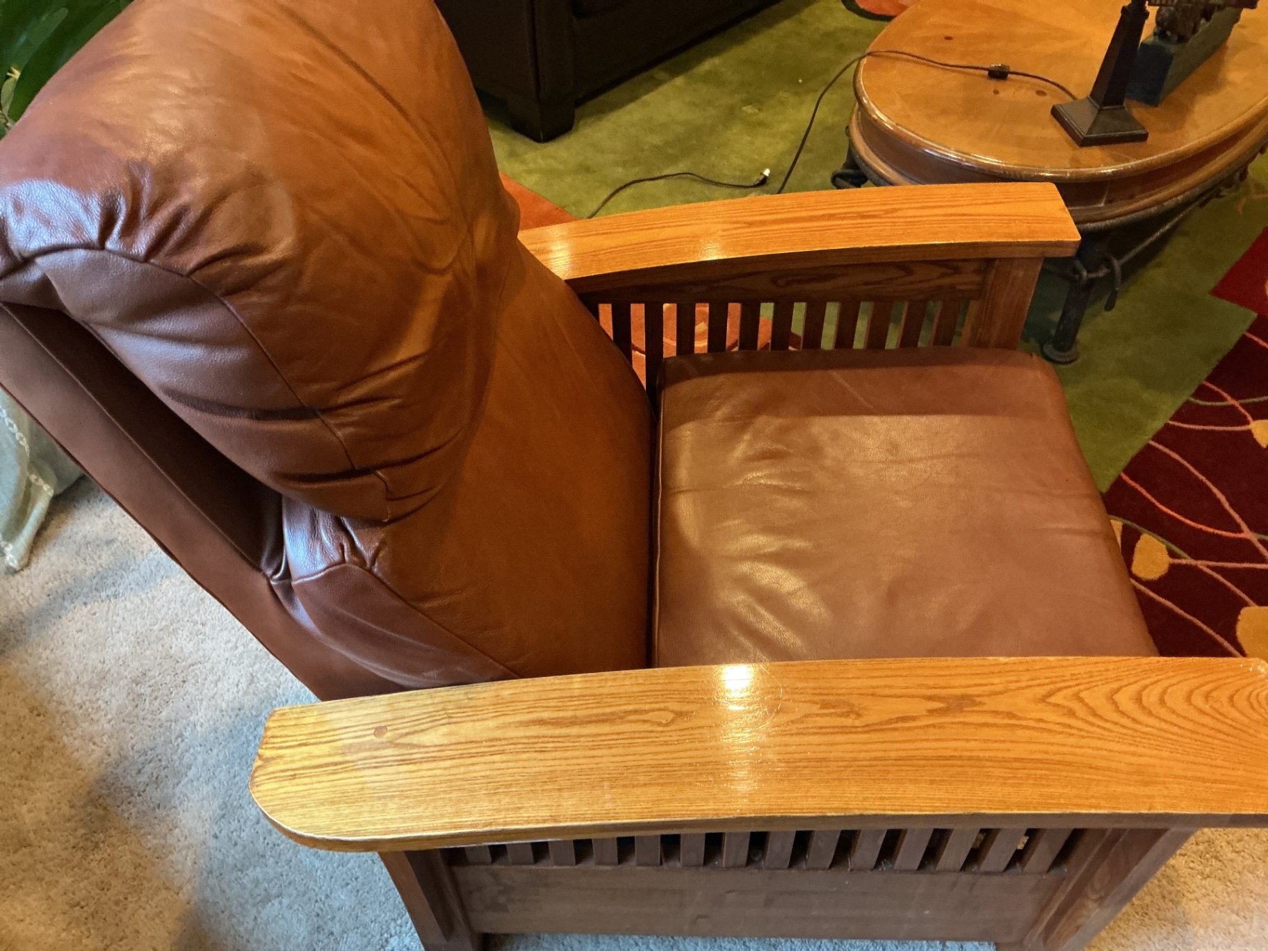 Craftsman Style Brown leather recliner chair  - image 2 of 8